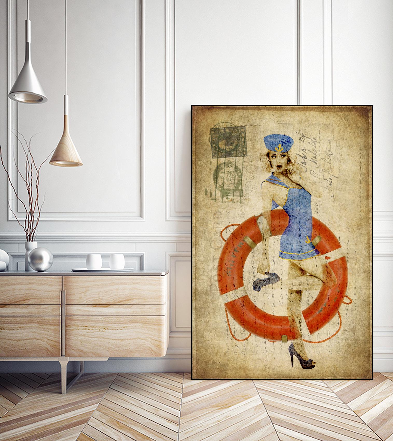 Pinup Girl Sailing by GI ArtLab on GIANT ART - red vintage