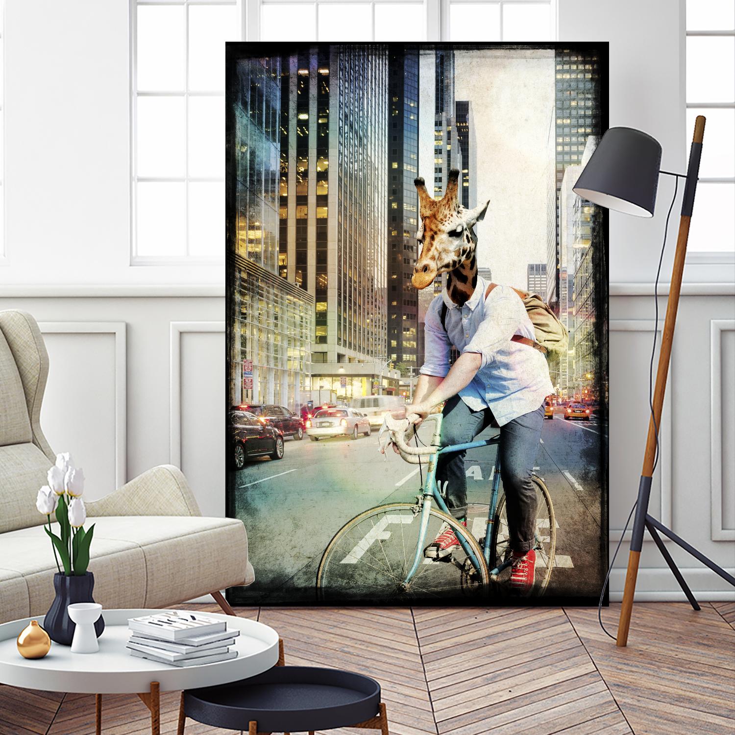 Giraffe on a Bike by GI ArtLab on GIANT ART - black contemporary