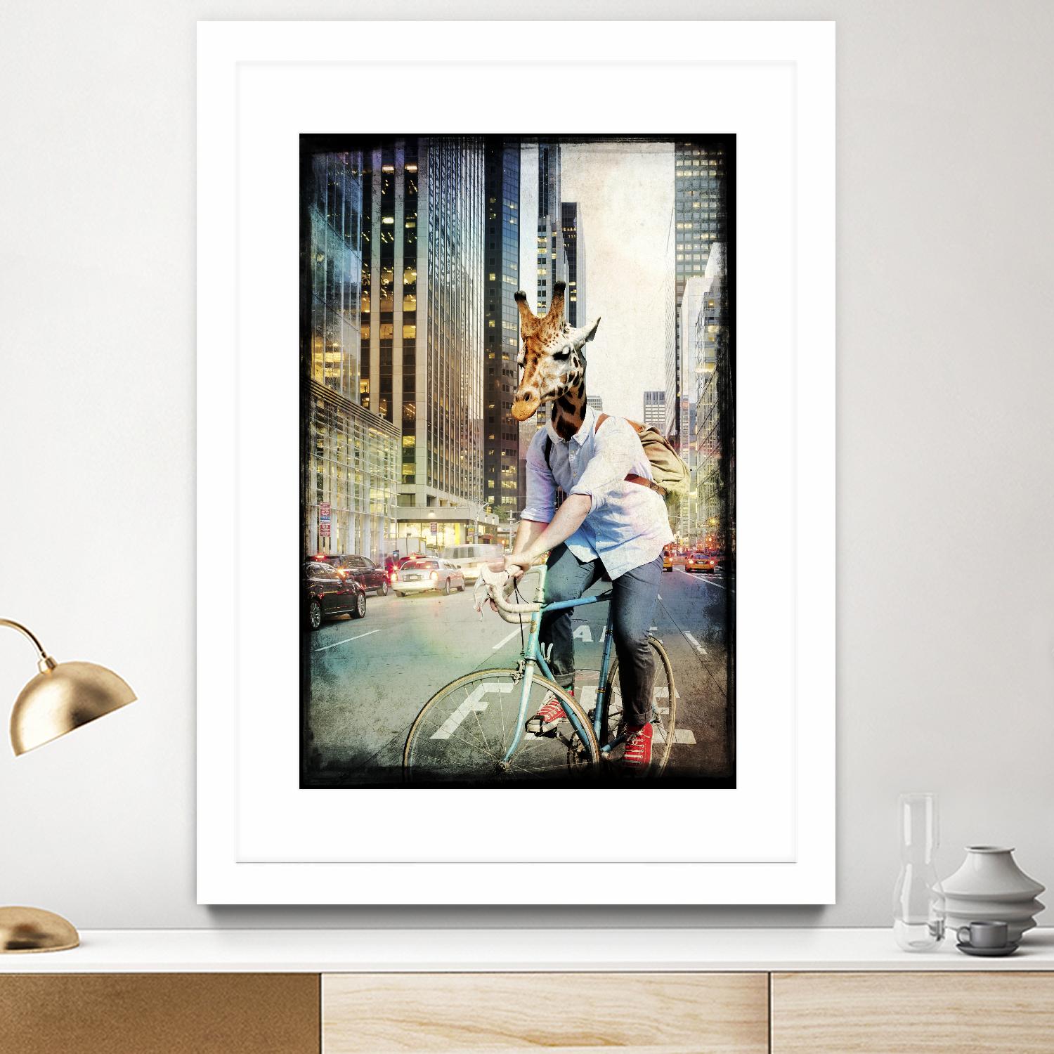 Giraffe on a Bike by GI ArtLab on GIANT ART - black contemporary