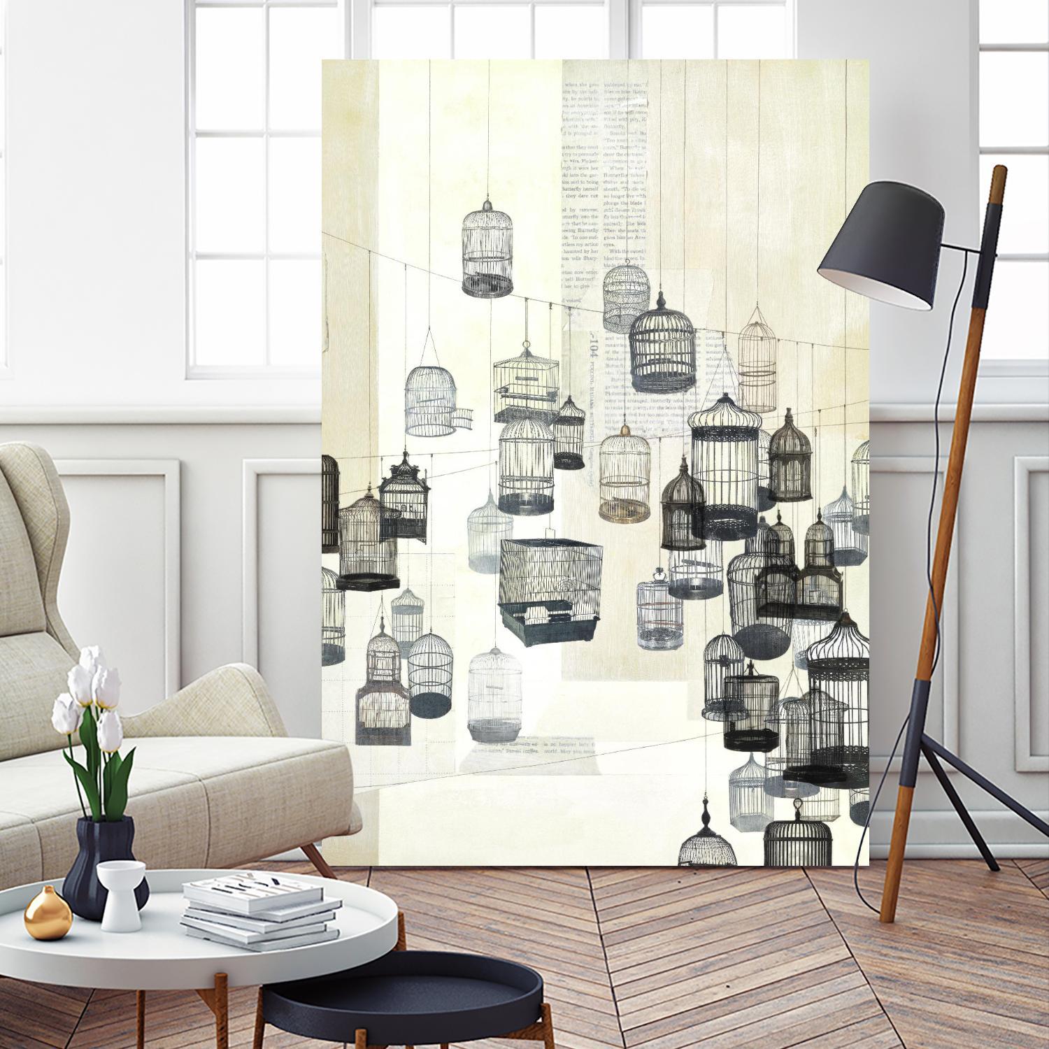 Birdcages 1 by NM Studio on GIANT ART - beige contemporary bird
