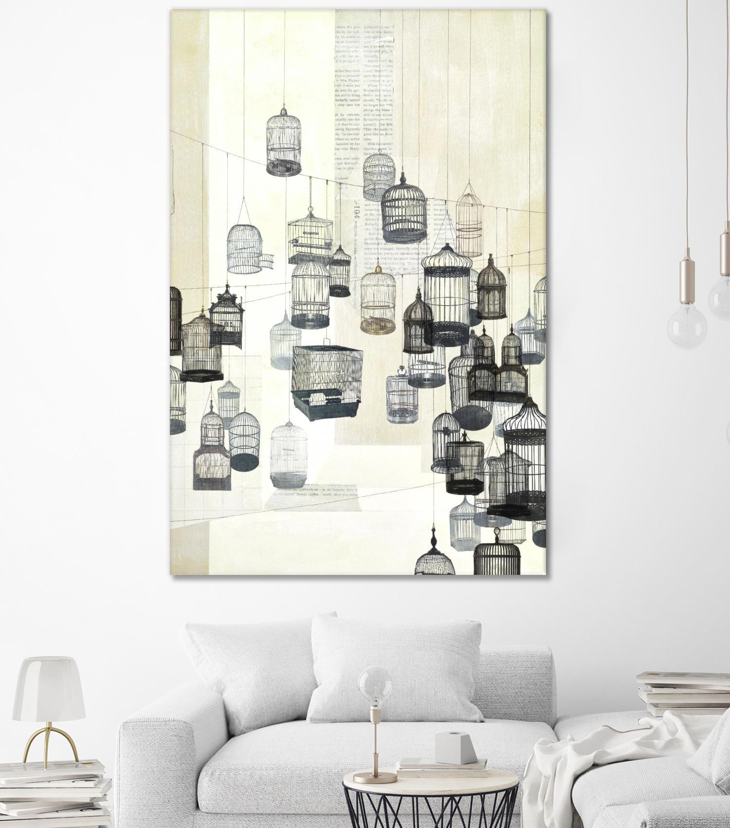 Birdcages 1 by NM Studio on GIANT ART - beige contemporary bird