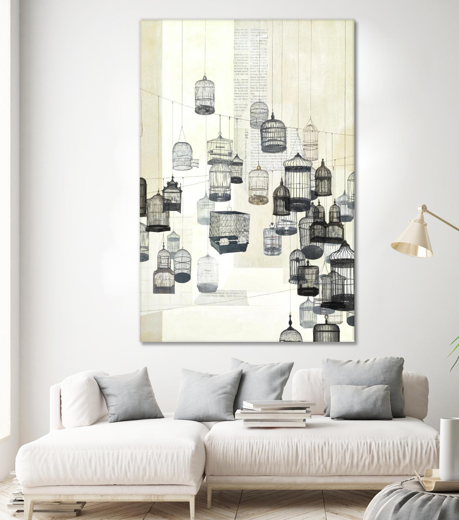 Birdcages 1 by NM Studio on GIANT ART - beige contemporary bird
