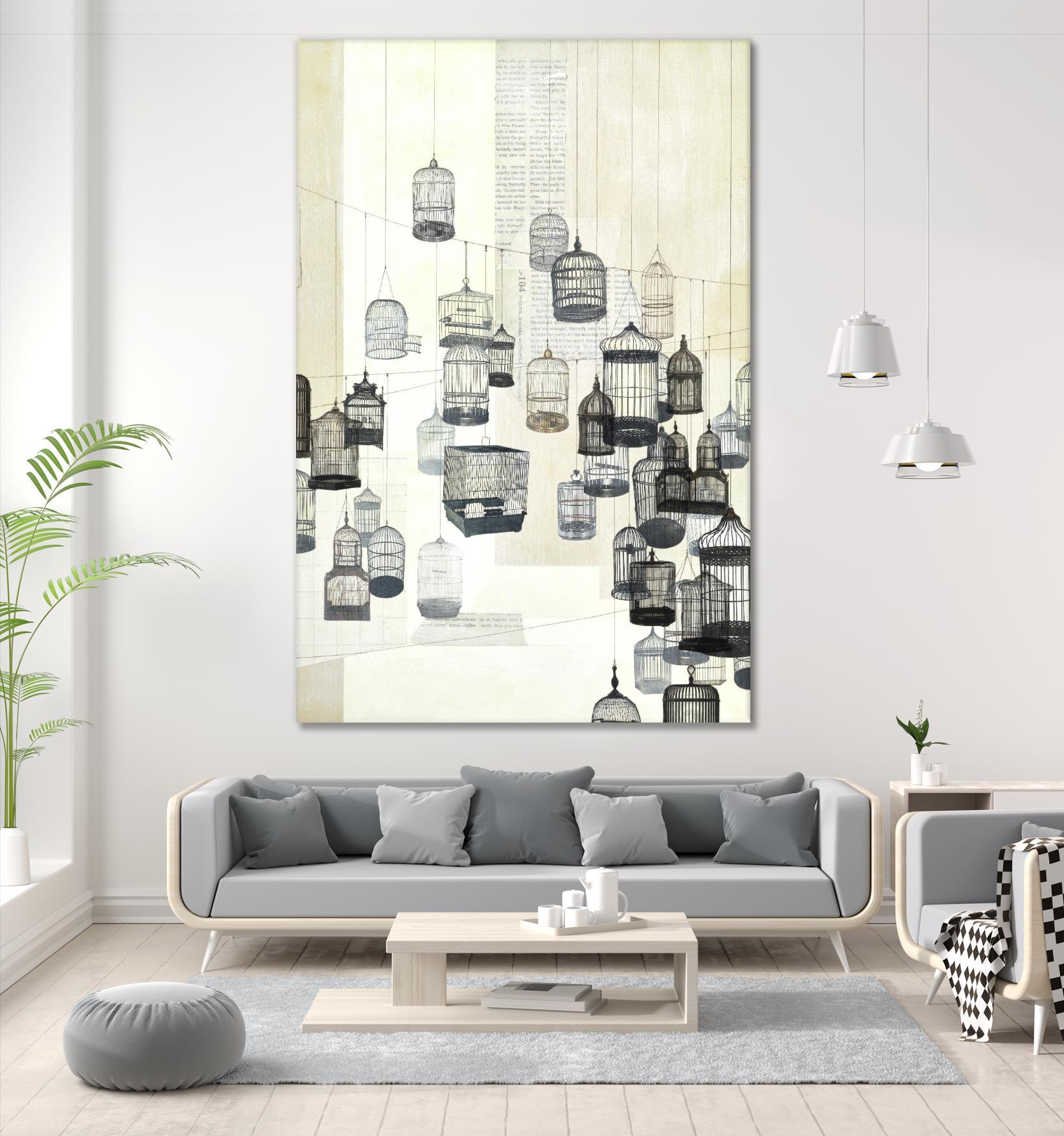 Birdcages 1 by NM Studio on GIANT ART - beige contemporary bird