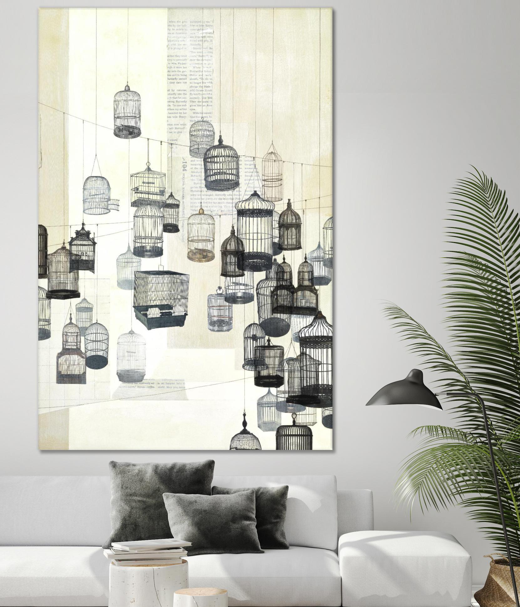 Birdcages 1 by NM Studio on GIANT ART - beige contemporary bird