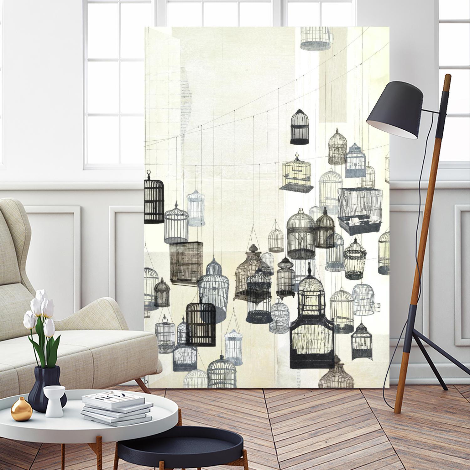 Birdcages 2 by NM Studio on GIANT ART - beige contemporary bird