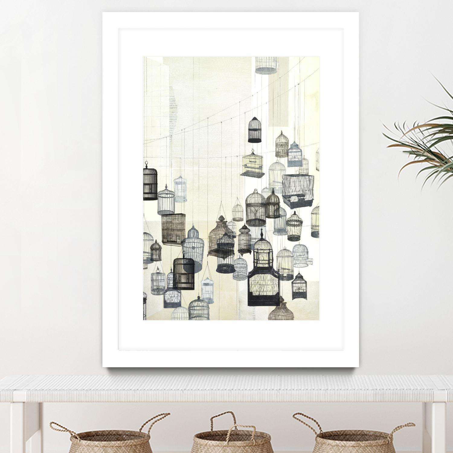 Birdcages 2 by NM Studio on GIANT ART - beige vintage bird