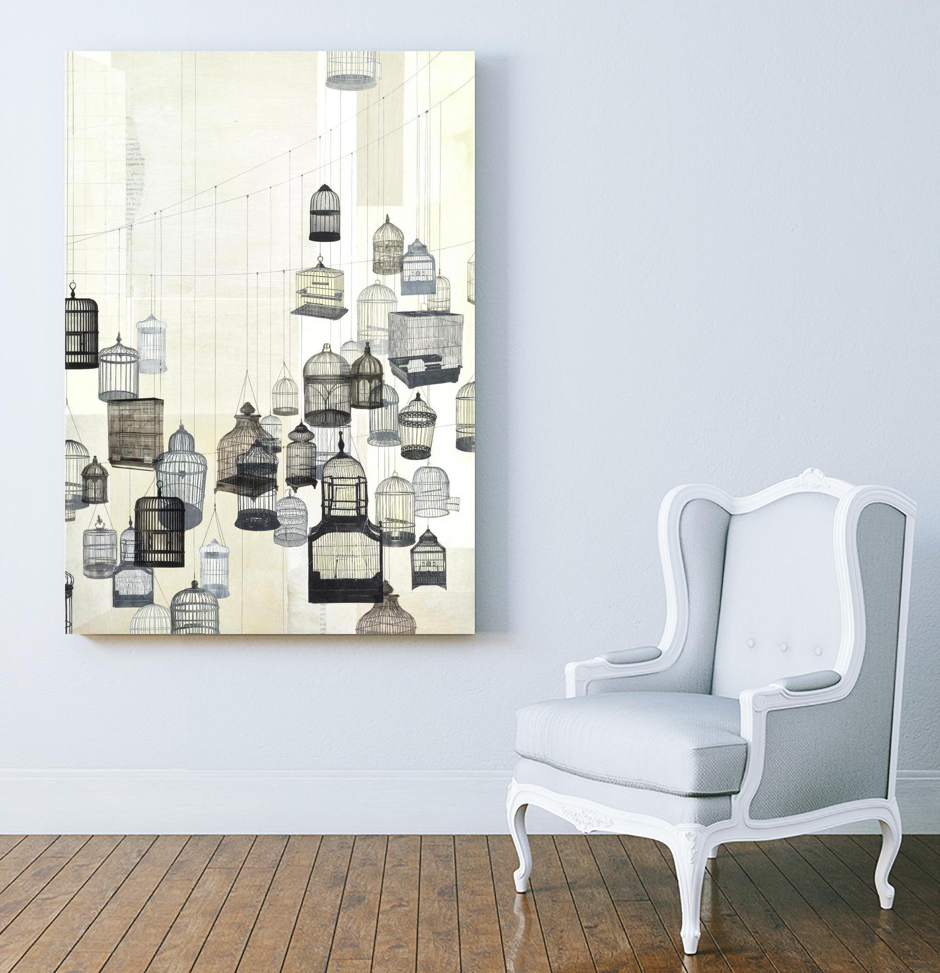 Birdcages 2 by NM Studio on GIANT ART - beige vintage bird