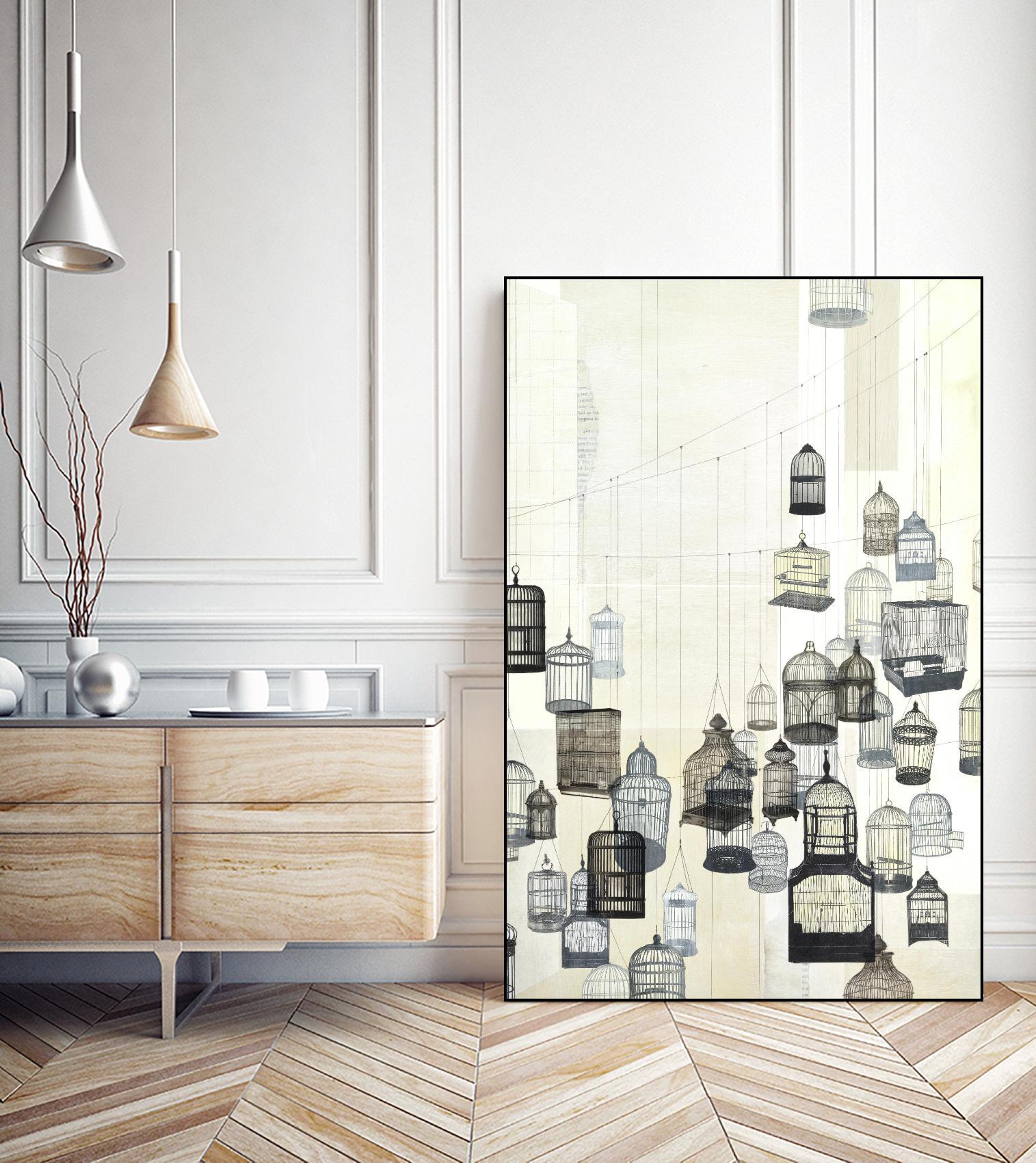 Birdcages 2 by NM Studio on GIANT ART - beige contemporary bird