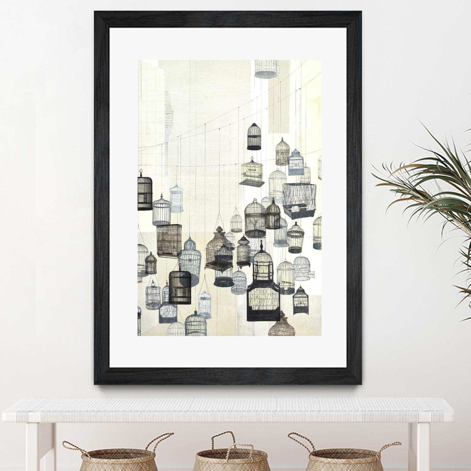 Birdcages 2 by NM Studio on GIANT ART - beige vintage bird