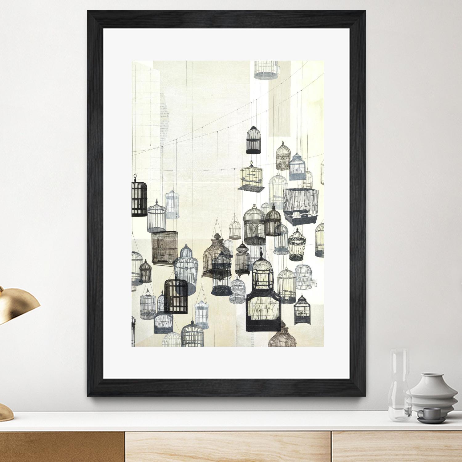 Birdcages 2 by NM Studio on GIANT ART - beige vintage bird