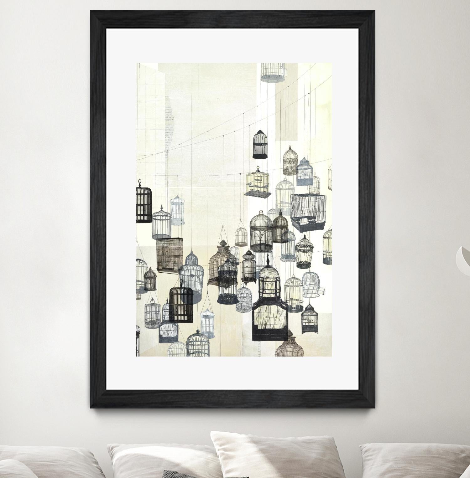 Birdcages 2 by NM Studio on GIANT ART - beige vintage bird