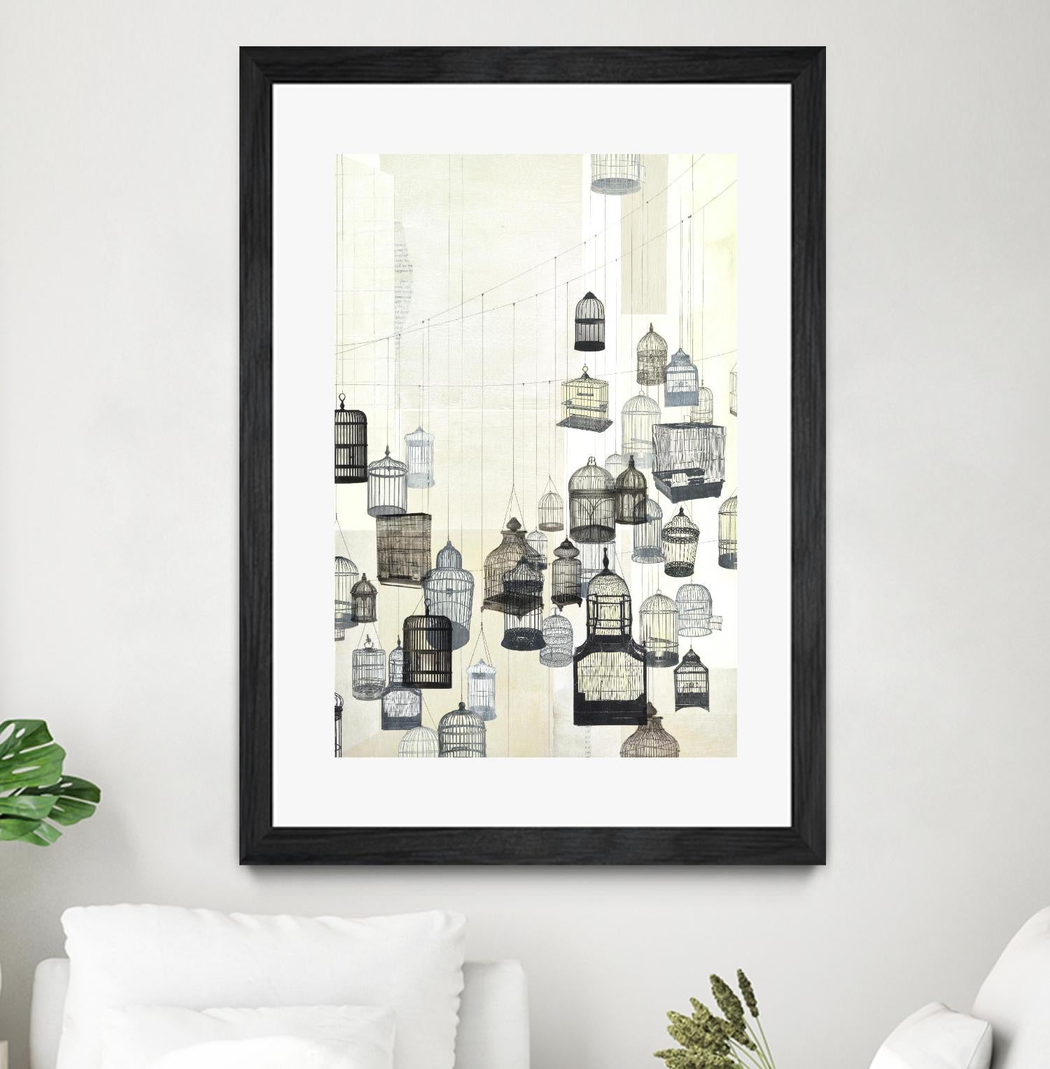 Birdcages 2 by NM Studio on GIANT ART - beige vintage bird