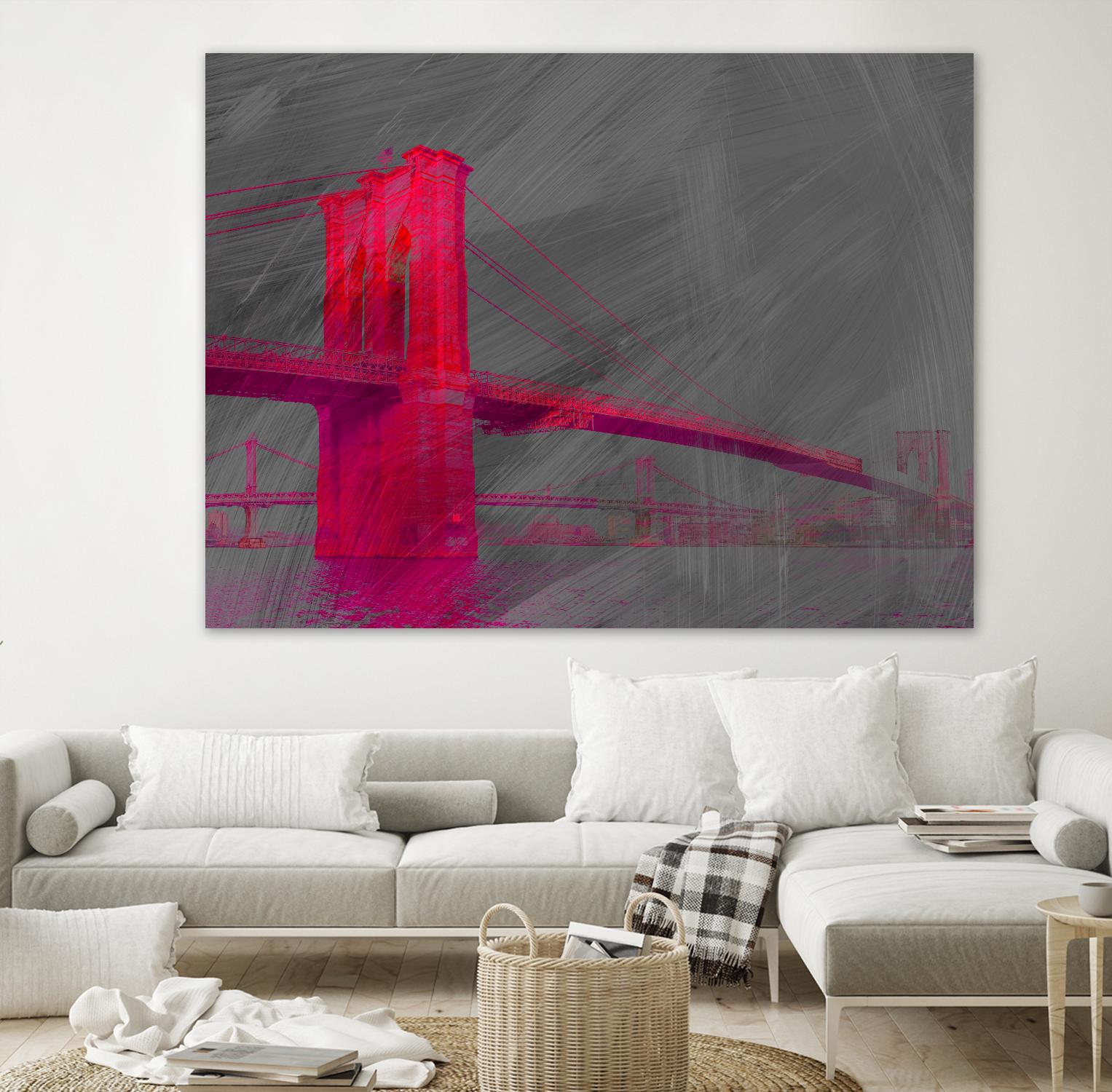 Brooklyn Bridge by THE Studio on GIANT ART - pink city scene