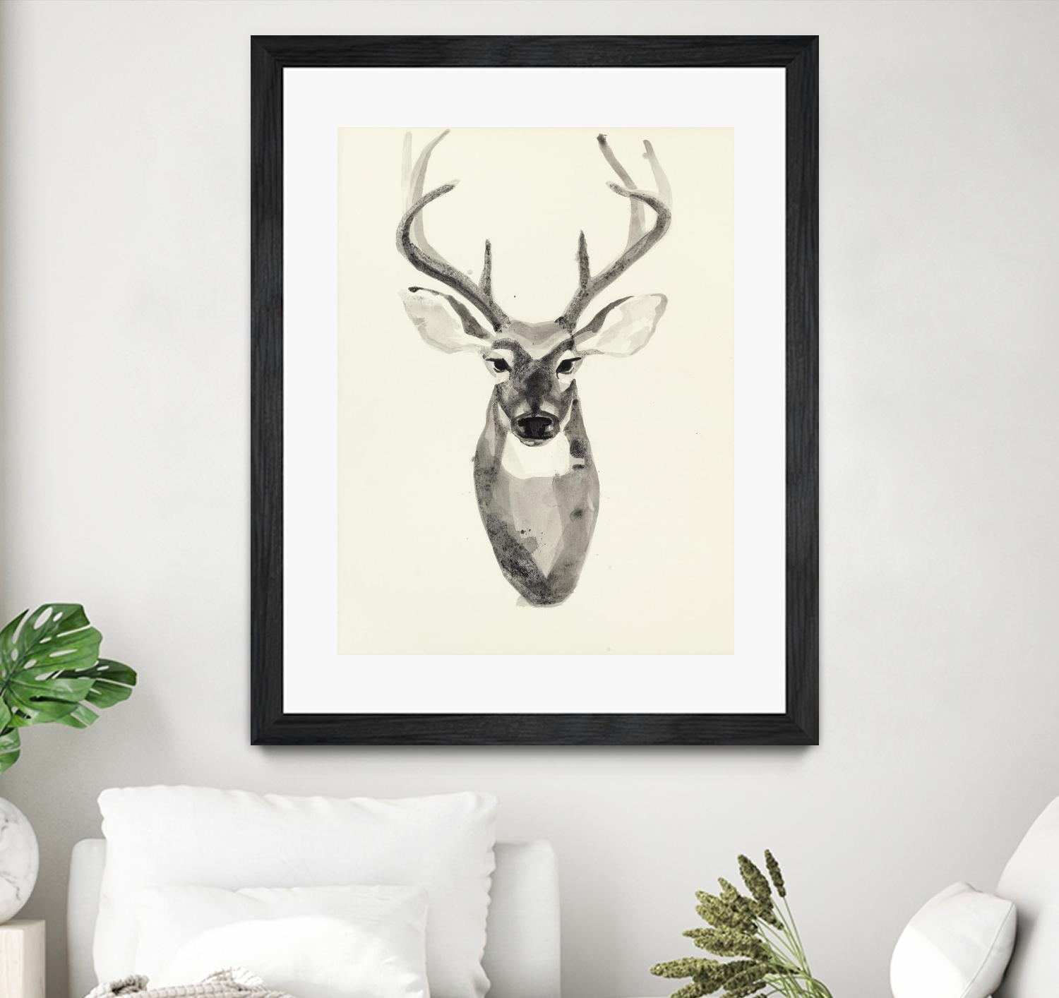 Watercolor Deerhead 2 by Gordon, Ben Gordon on GIANT ART - white black & white deer