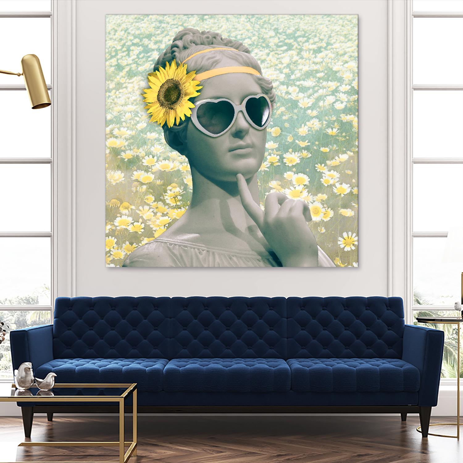 Hipster Statue with Sunflowers by THE Studio on GIANT ART - white contemporary