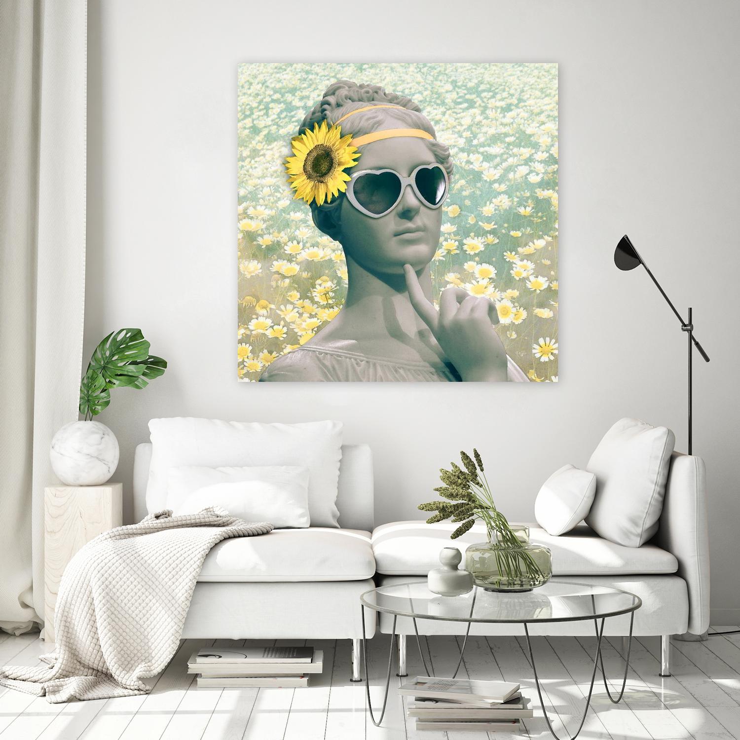 Hipster Statue with Sunflowers by THE Studio on GIANT ART - green flowers face