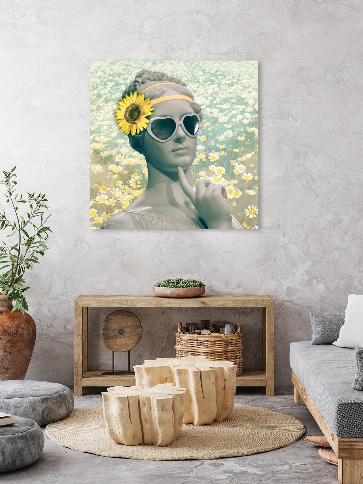 Hipster Statue with Sunflowers by THE Studio on GIANT ART - green flowers face