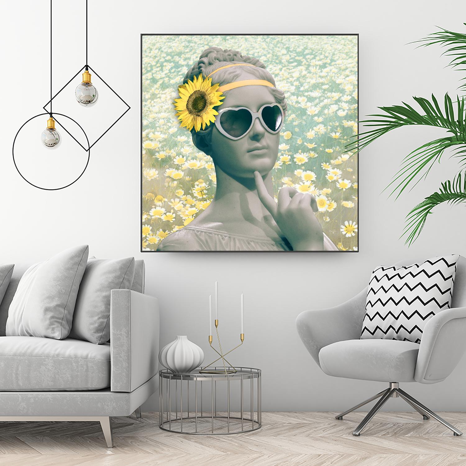 Hipster Statue with Sunflowers by THE Studio on GIANT ART - white contemporary