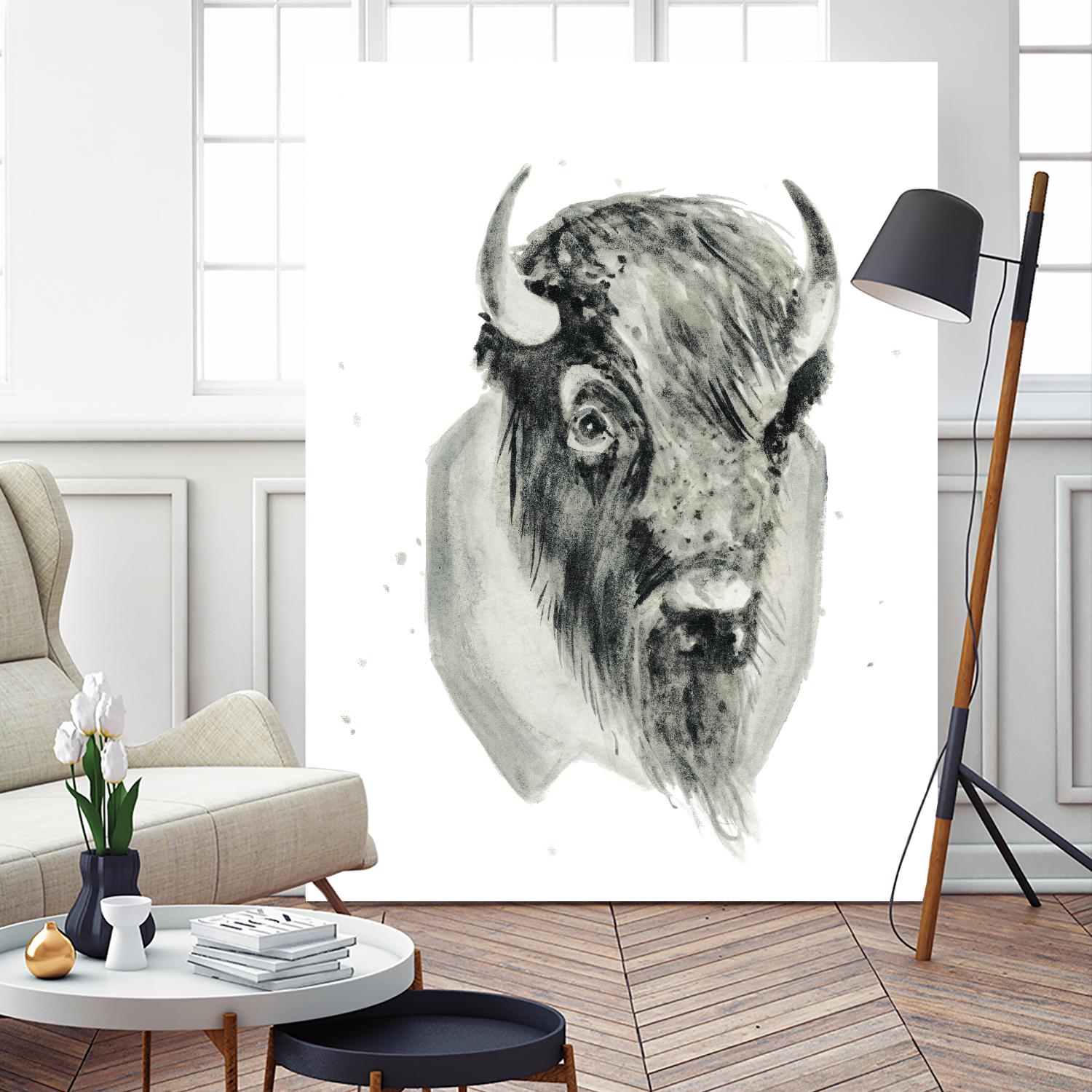 Bison Bust by Brenna Harvey on GIANT ART - blue vintage
