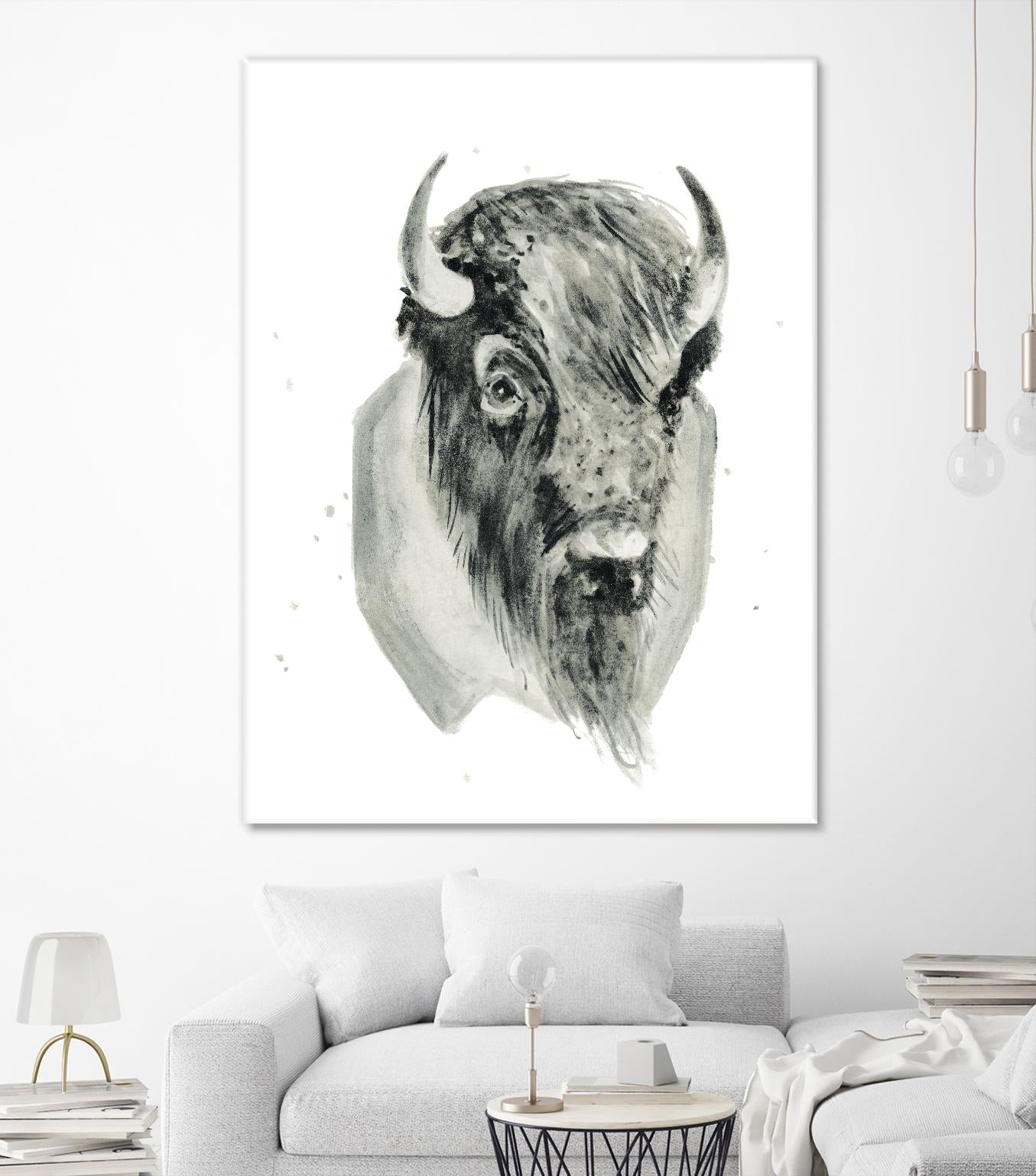 Bison Bust by Brenna Harvey on GIANT ART - blue vintage
