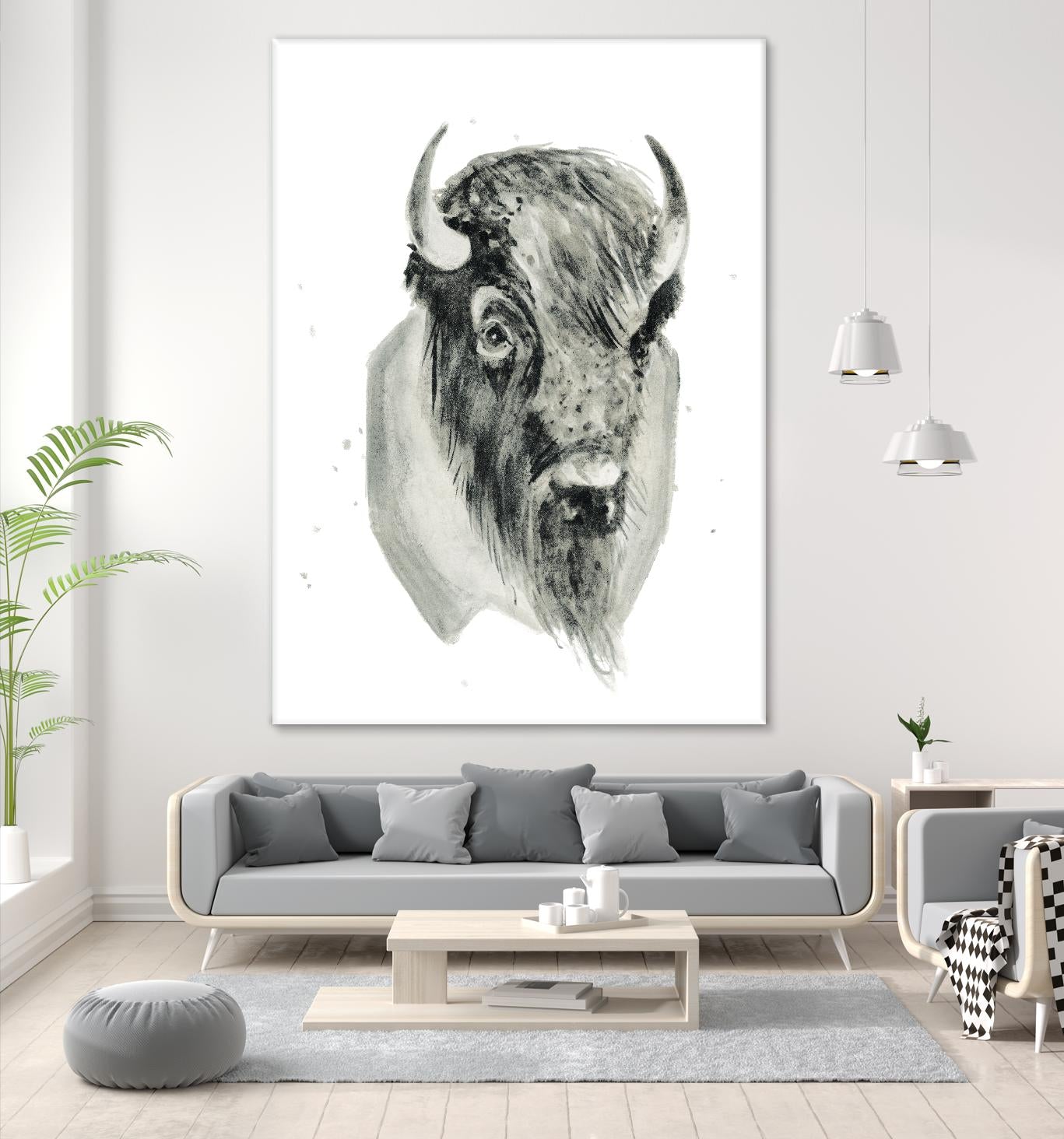 Bison Bust by Brenna Harvey on GIANT ART - blue vintage