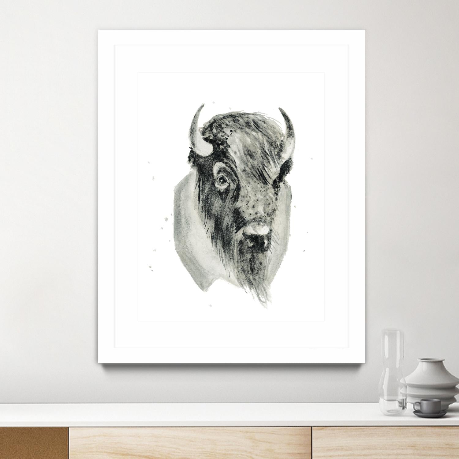 Bison Bust by Brenna Harvey on GIANT ART - white vintage bison