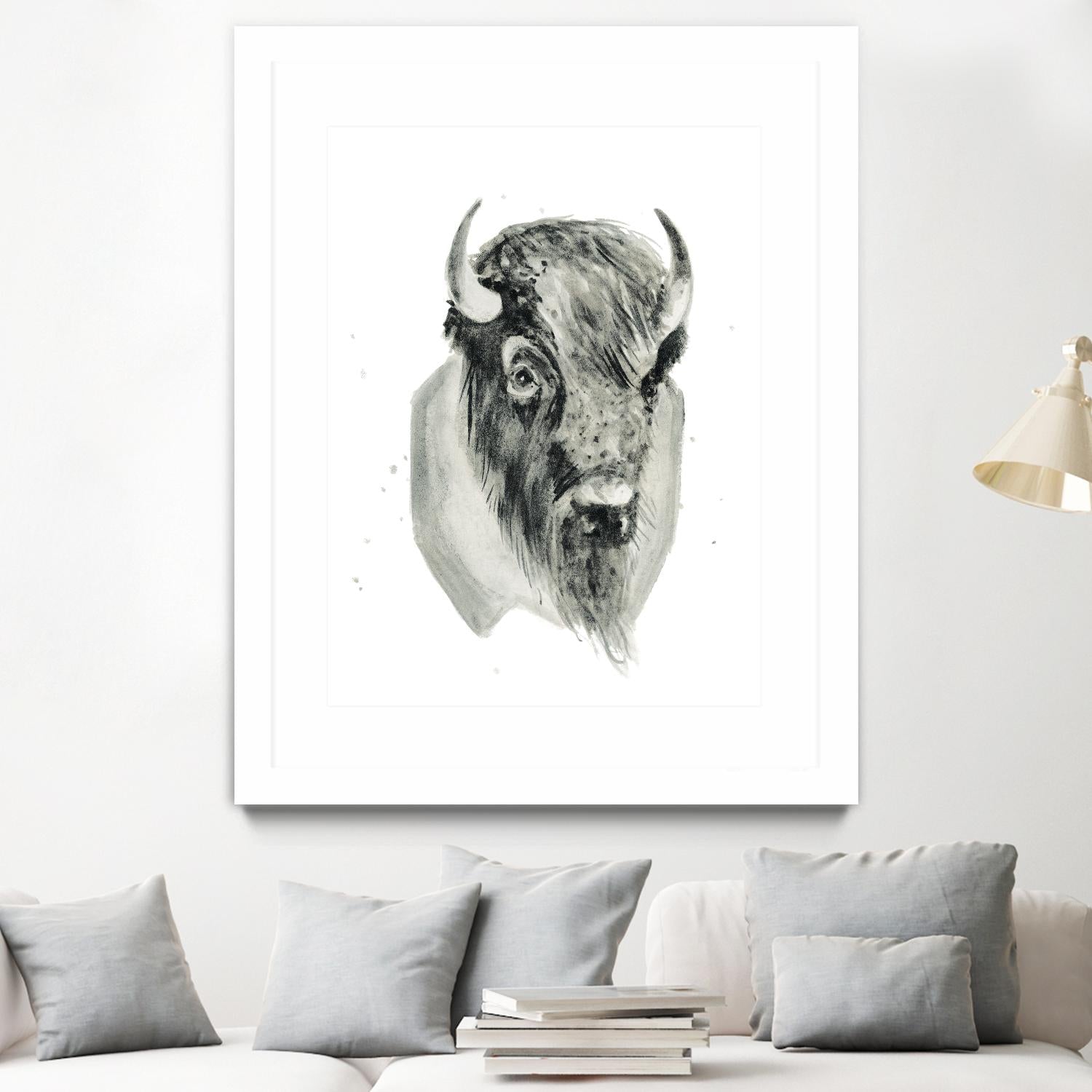 Bison Bust by Brenna Harvey on GIANT ART - white vintage bison