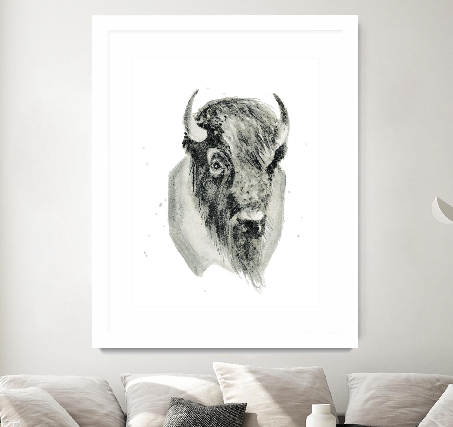 Bison Bust by Brenna Harvey on GIANT ART - white vintage bison