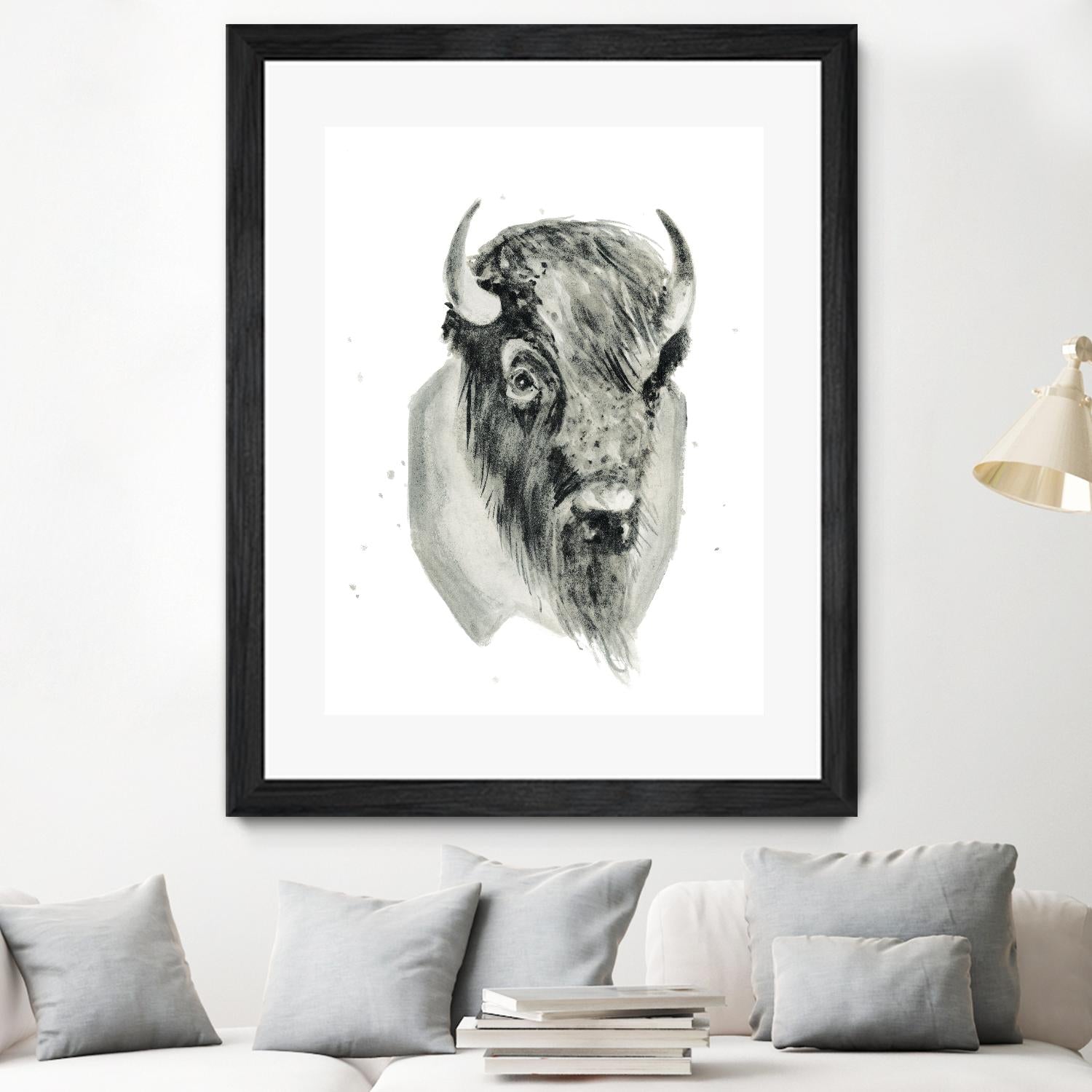 Bison Bust by Brenna Harvey on GIANT ART - white vintage bison