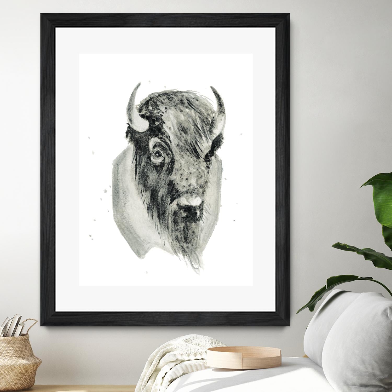 Bison Bust by Brenna Harvey on GIANT ART - white vintage bison