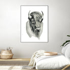 Bison Bust by Brenna Harvey on GIANT ART - blue vintage
