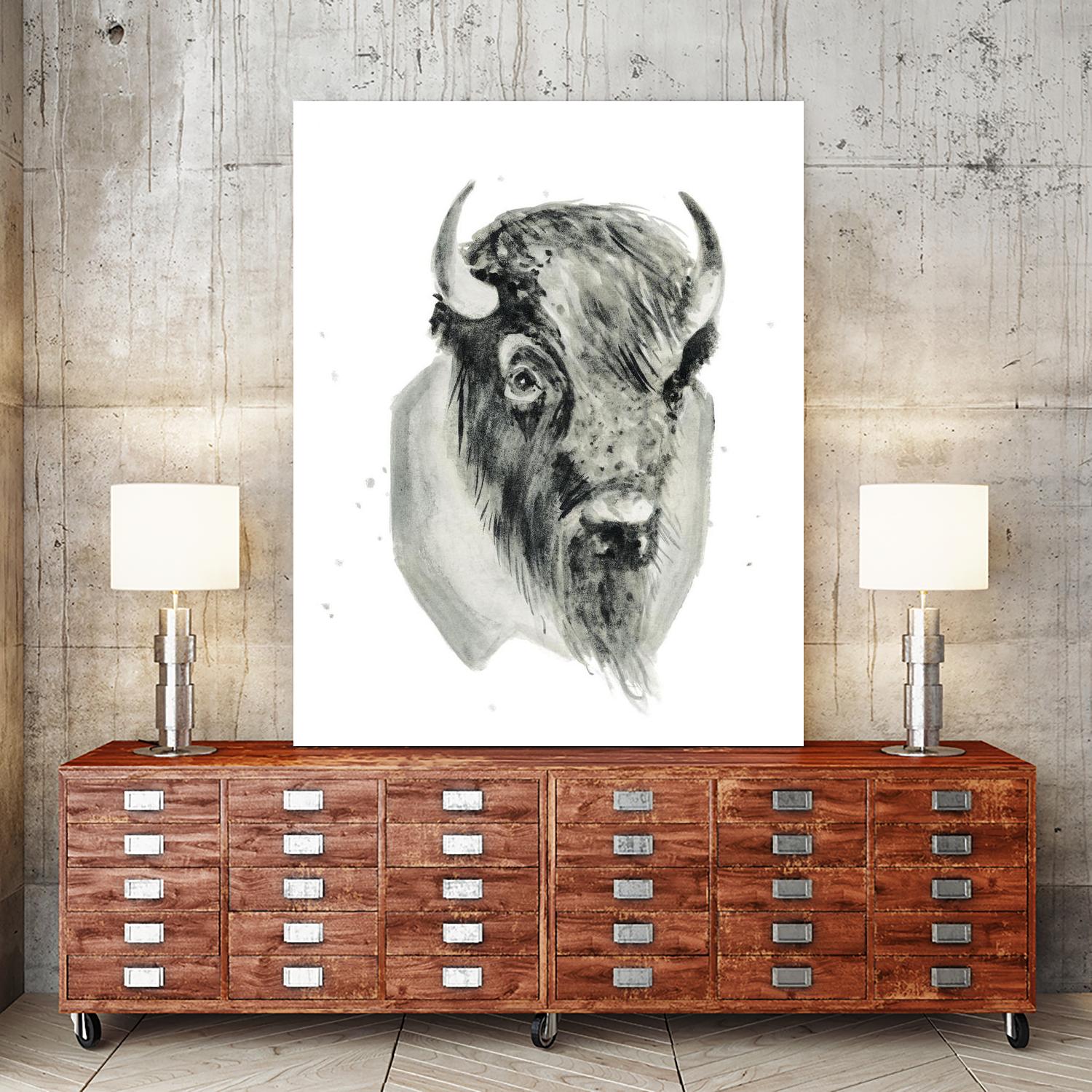 Bison Bust by Brenna Harvey on GIANT ART - white vintage bison