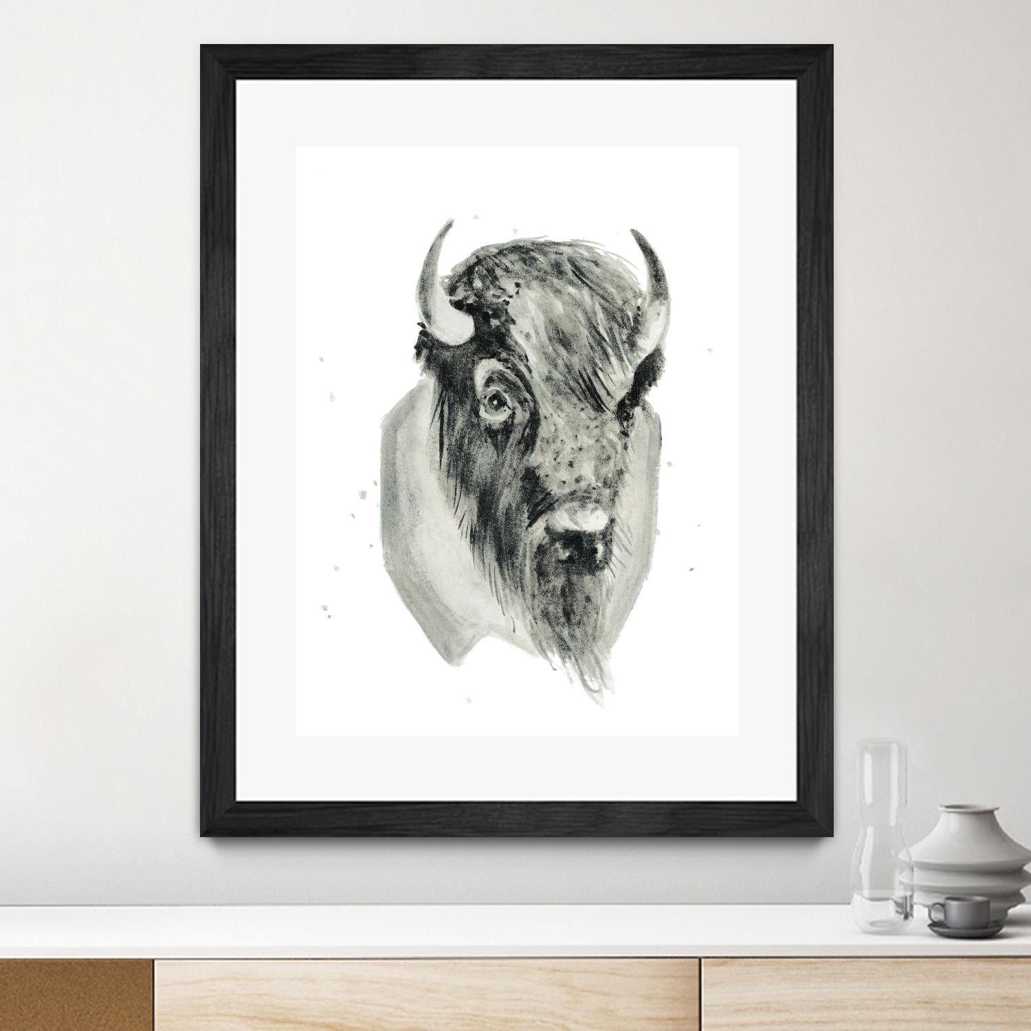 Bison Bust by Brenna Harvey on GIANT ART - white vintage bison
