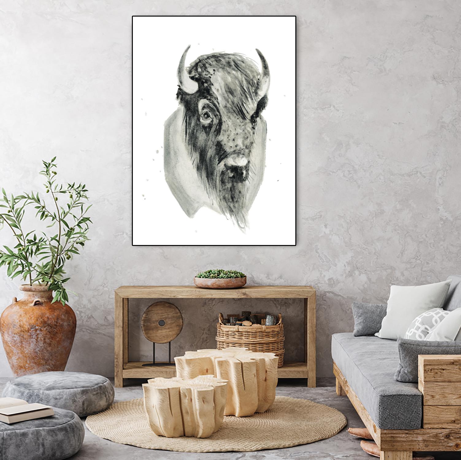 Bison Bust by Brenna Harvey on GIANT ART - blue vintage