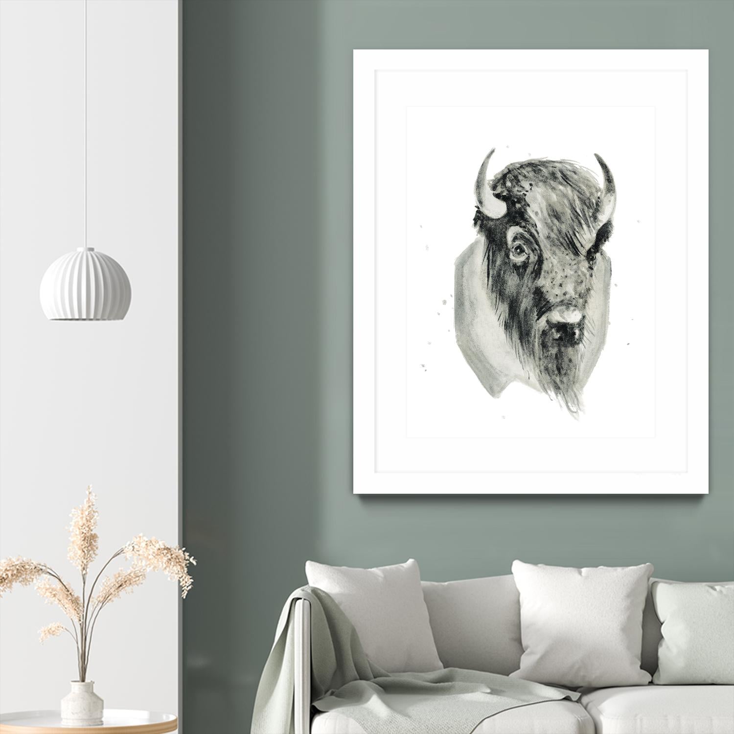 Bison Bust by Brenna Harvey on GIANT ART - white vintage bison