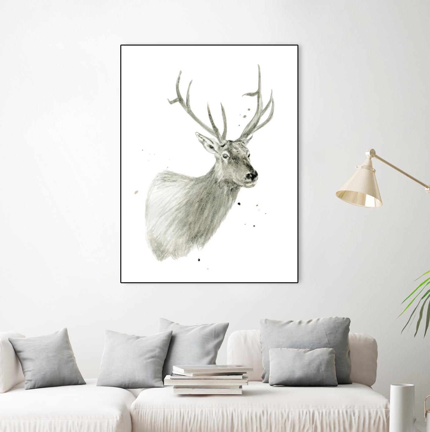 Buck Bust by Brenna Harvey on GIANT ART - grey vintage