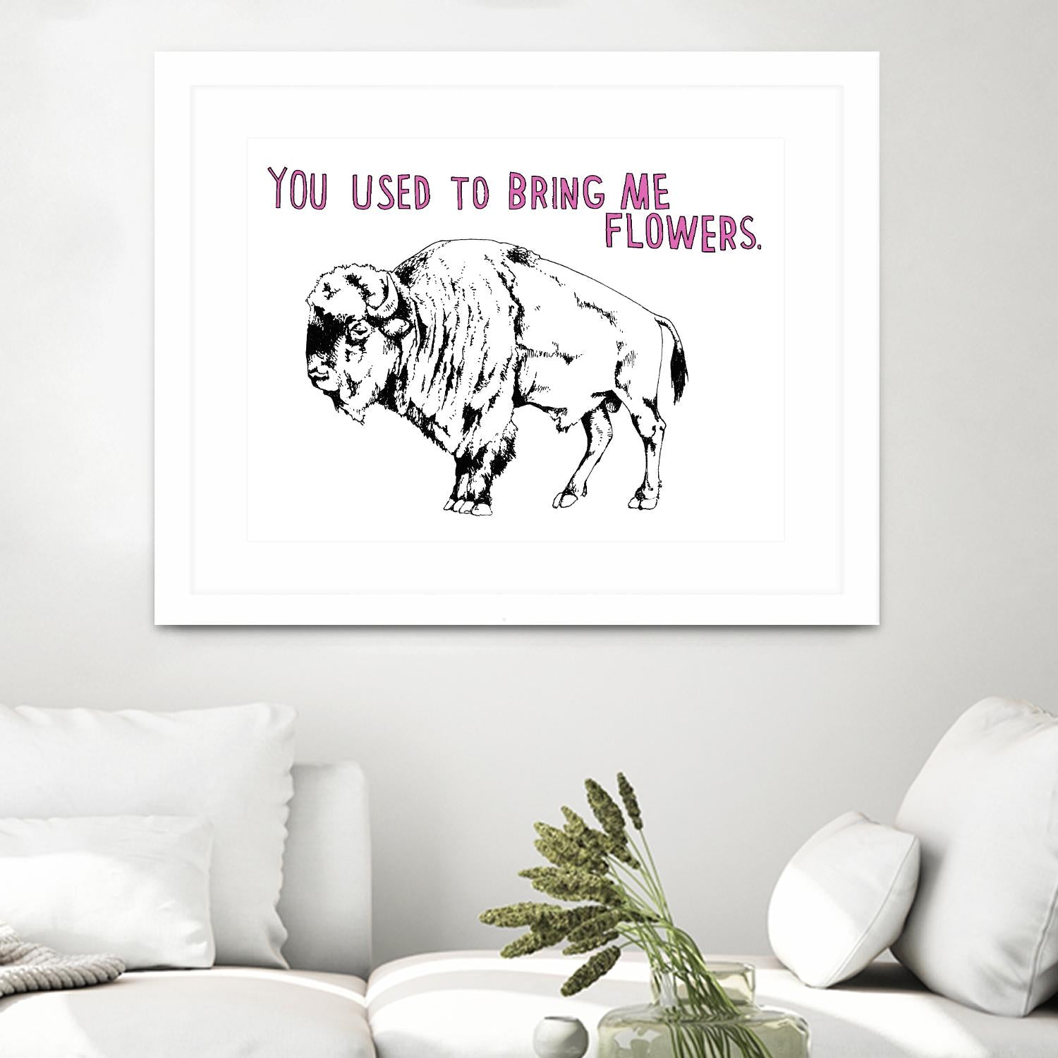 Bison by Natasha Marie on GIANT ART - pink black & white beef