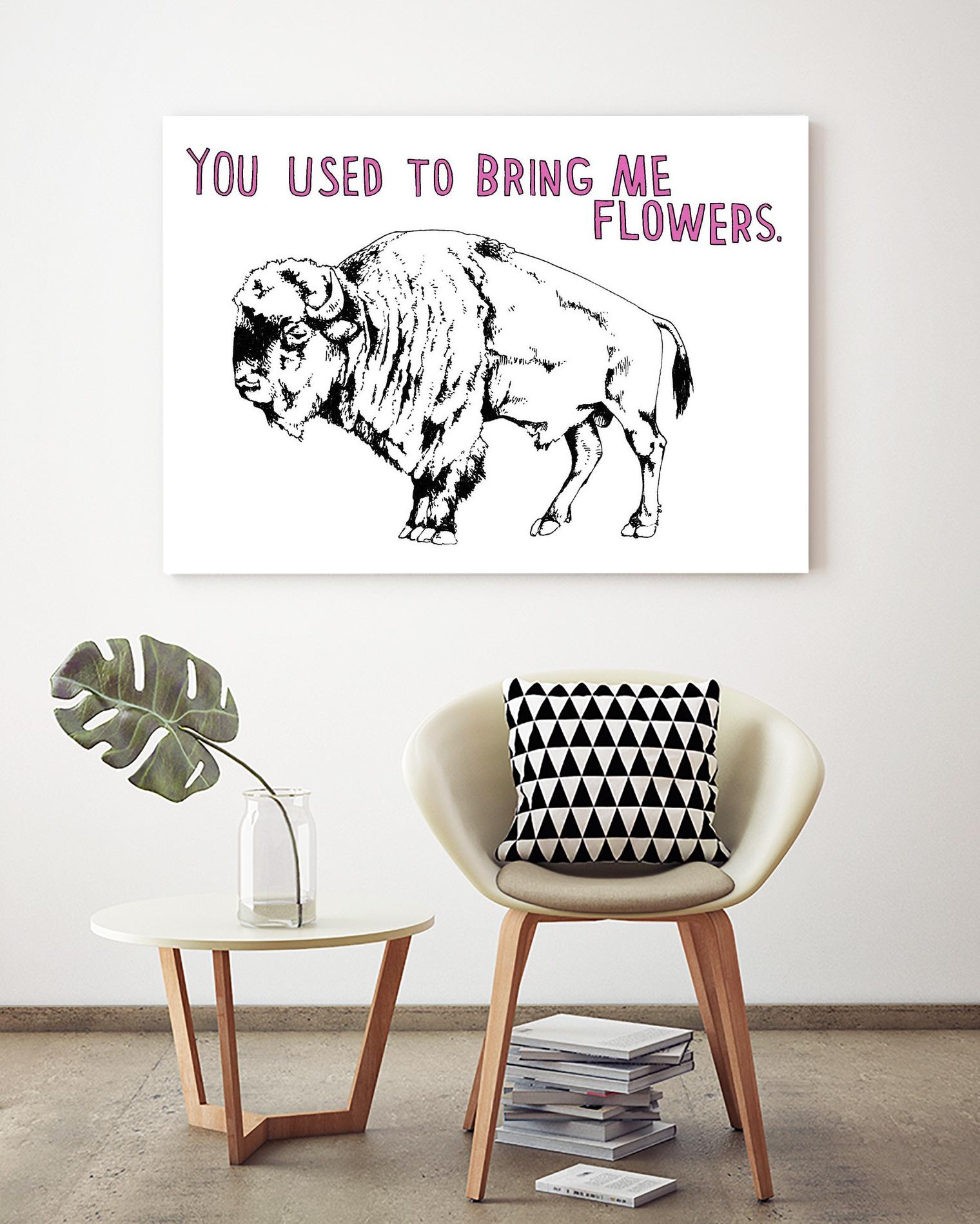 Bison by Natasha Marie on GIANT ART - pink black & white beef