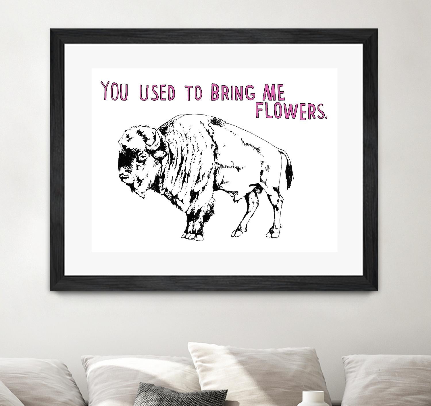 Bison by Natasha Marie on GIANT ART - pink black & white beef