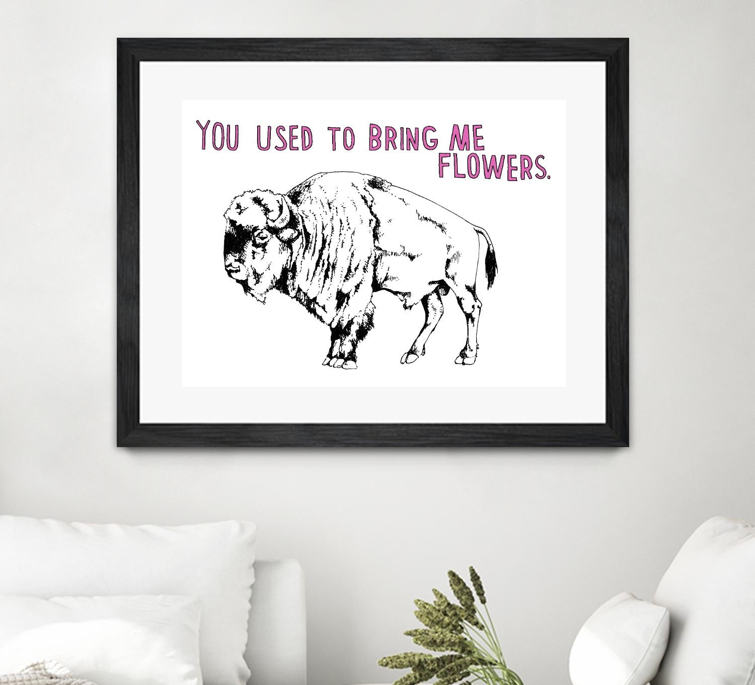Bison by Natasha Marie on GIANT ART - pink black & white beef