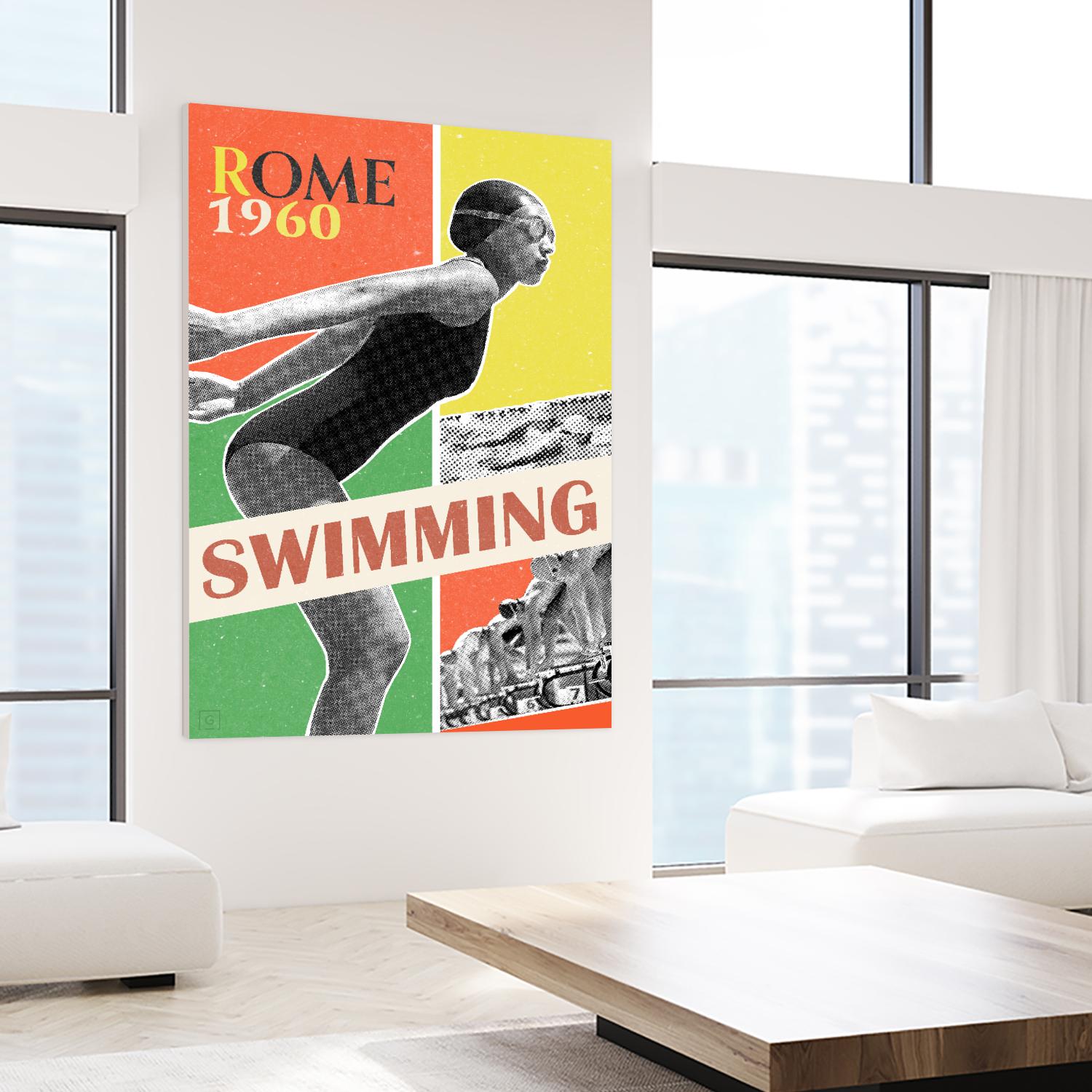 Rome Swimming 1960 by THE Studio on GIANT ART - red vintage