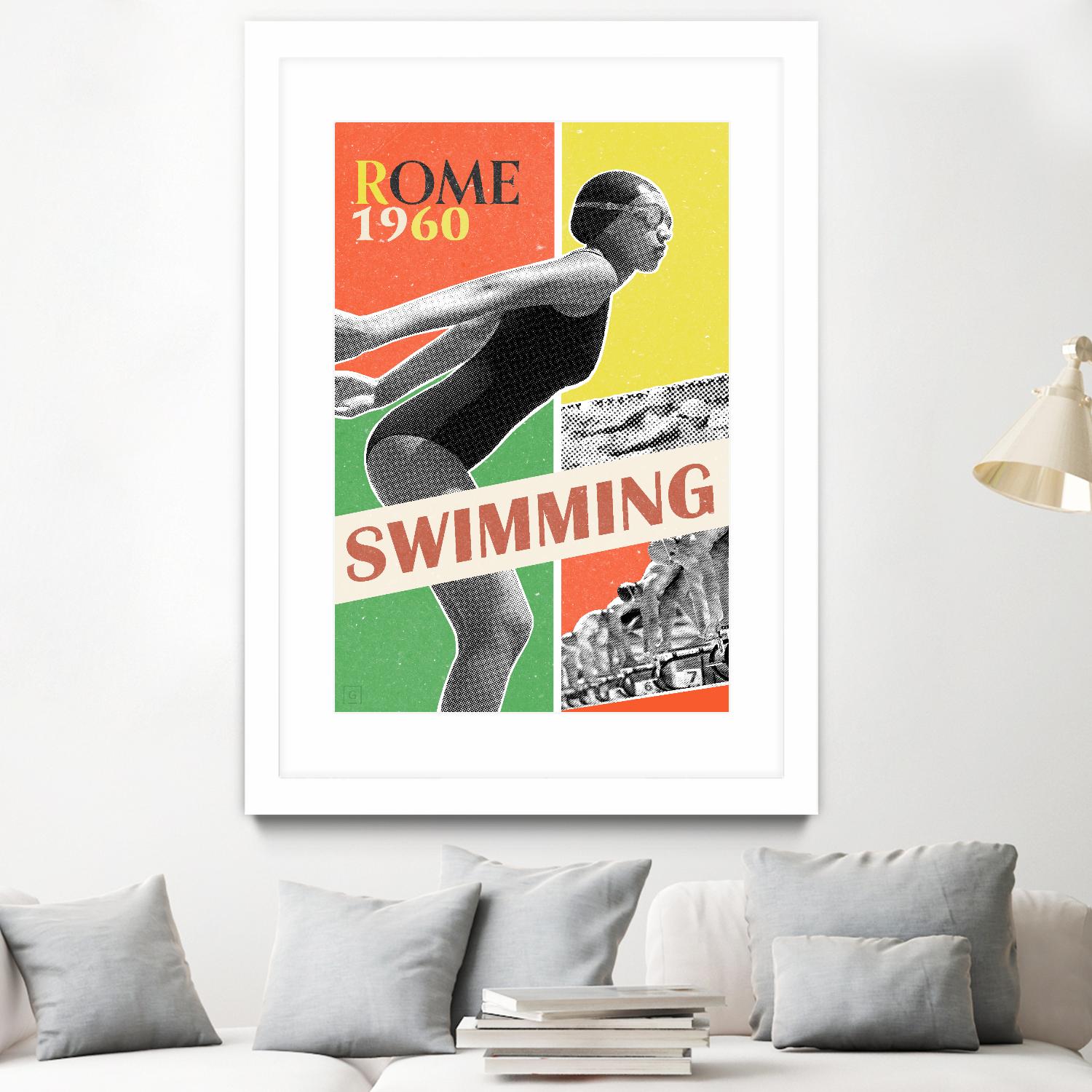 Rome Swimming 1960 by THE Studio on GIANT ART - red vintage