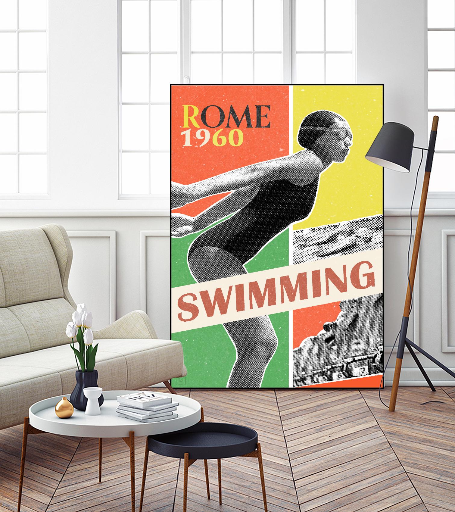 Rome Swimming 1960 by THE Studio on GIANT ART - red vintage