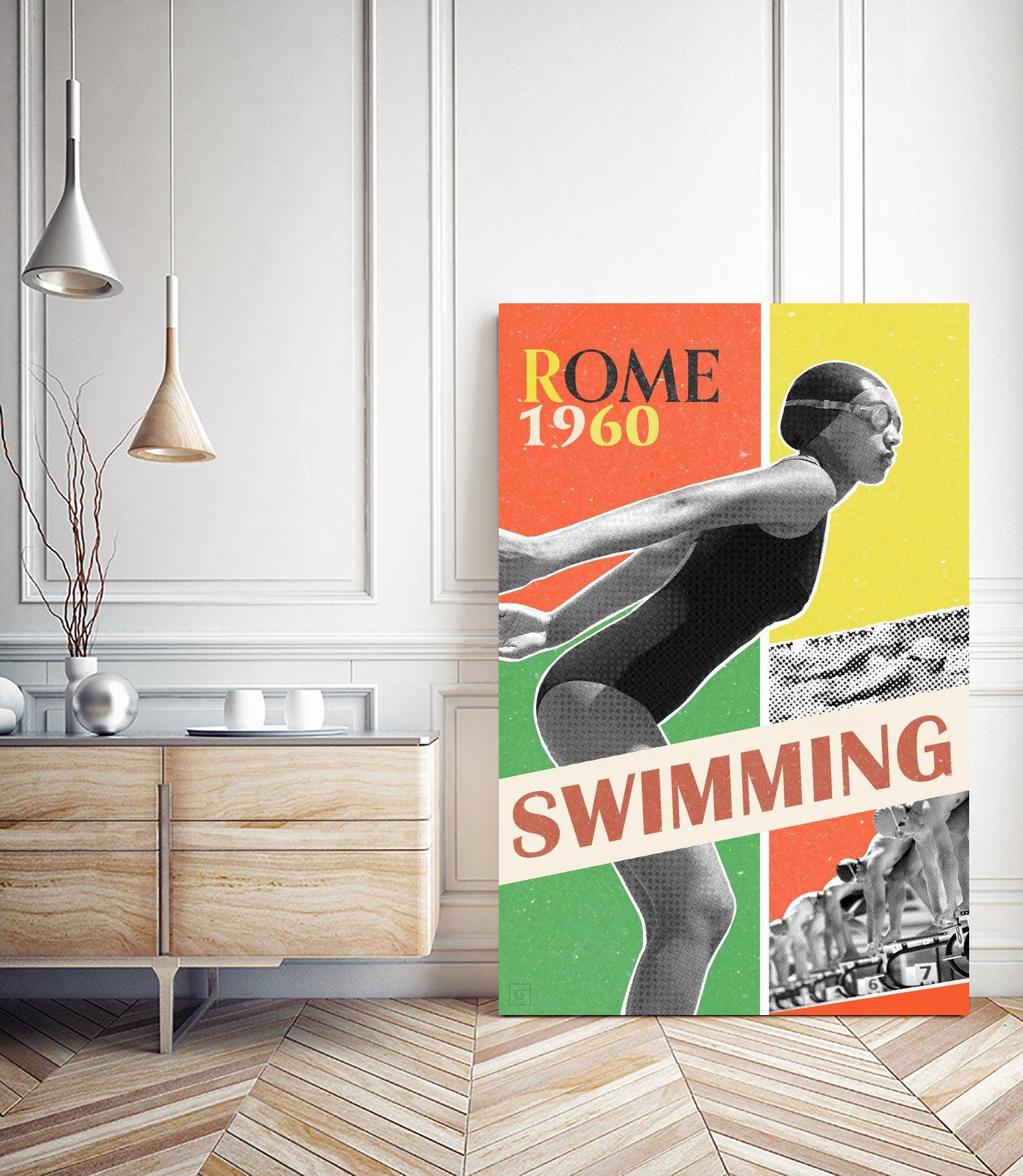 Rome Swimming 1960 by THE Studio on GIANT ART - red vintage