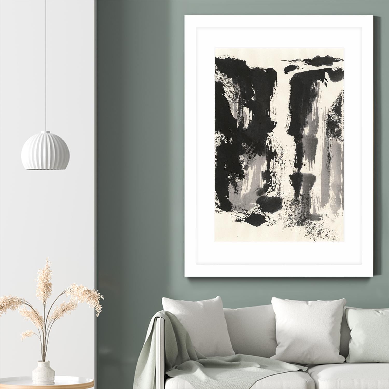 Sumi Waterfall View IV by Chris Paschke on GIANT ART - grey landscape