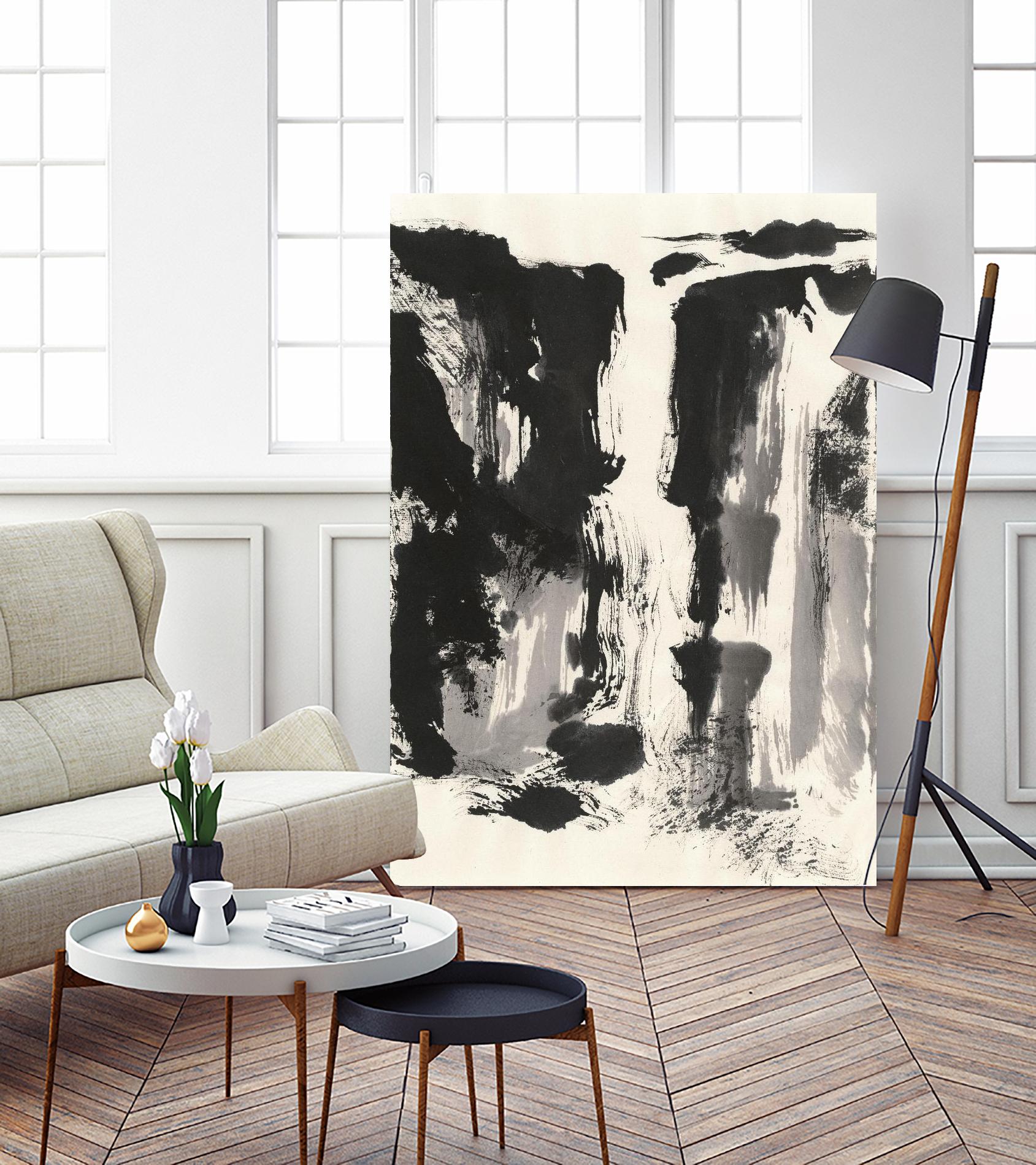 Sumi Waterfall View IV by Chris Paschke on GIANT ART - grey landscape