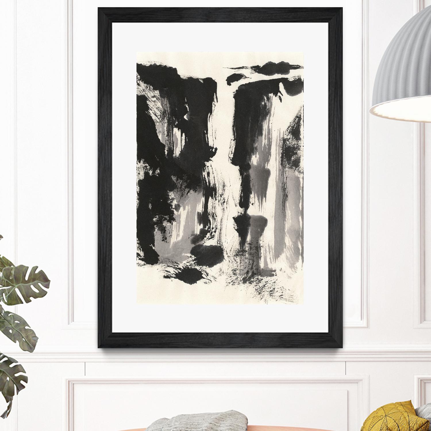 Sumi Waterfall View IV by Chris Paschke on GIANT ART - grey landscape