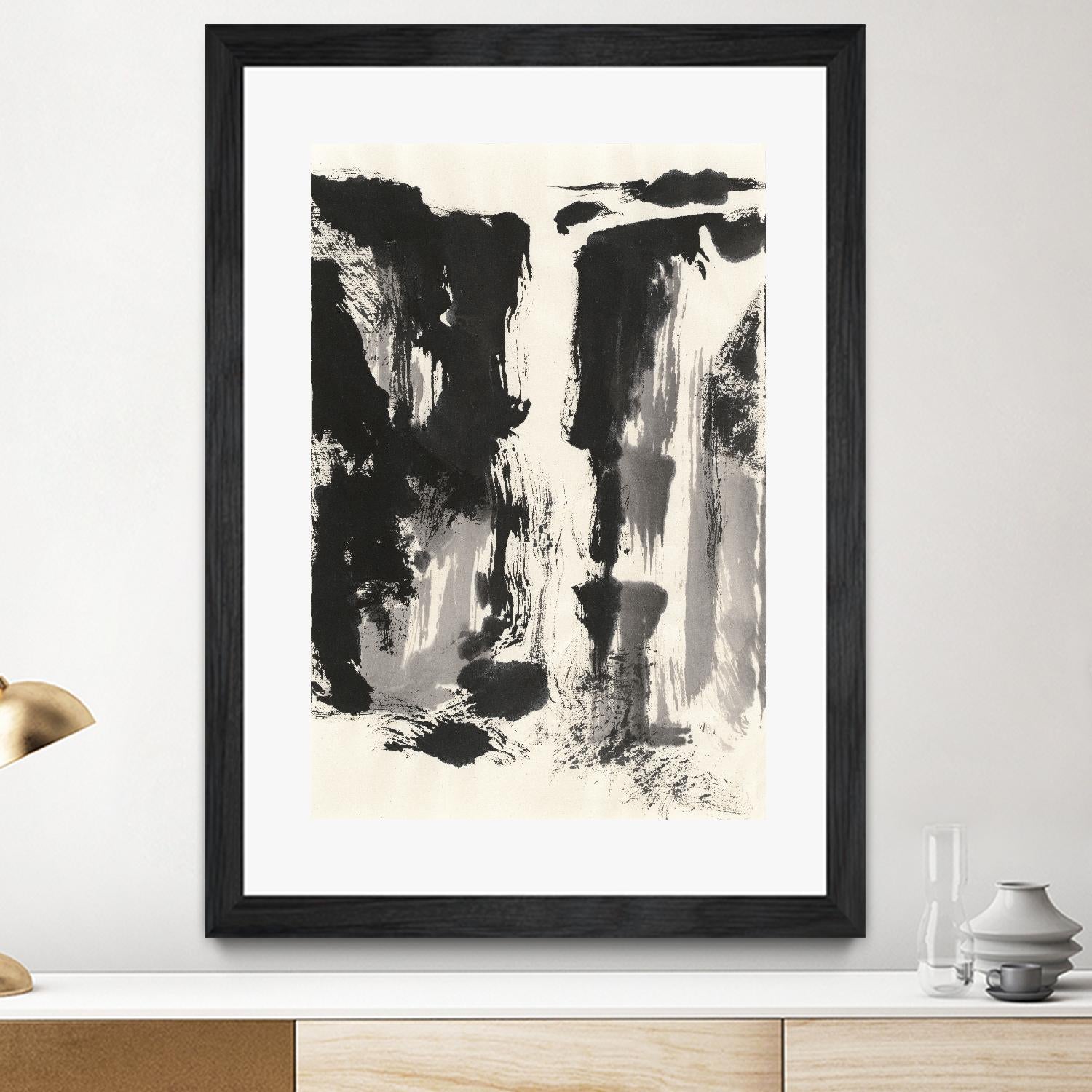Sumi Waterfall View IV by Chris Paschke on GIANT ART - grey landscape