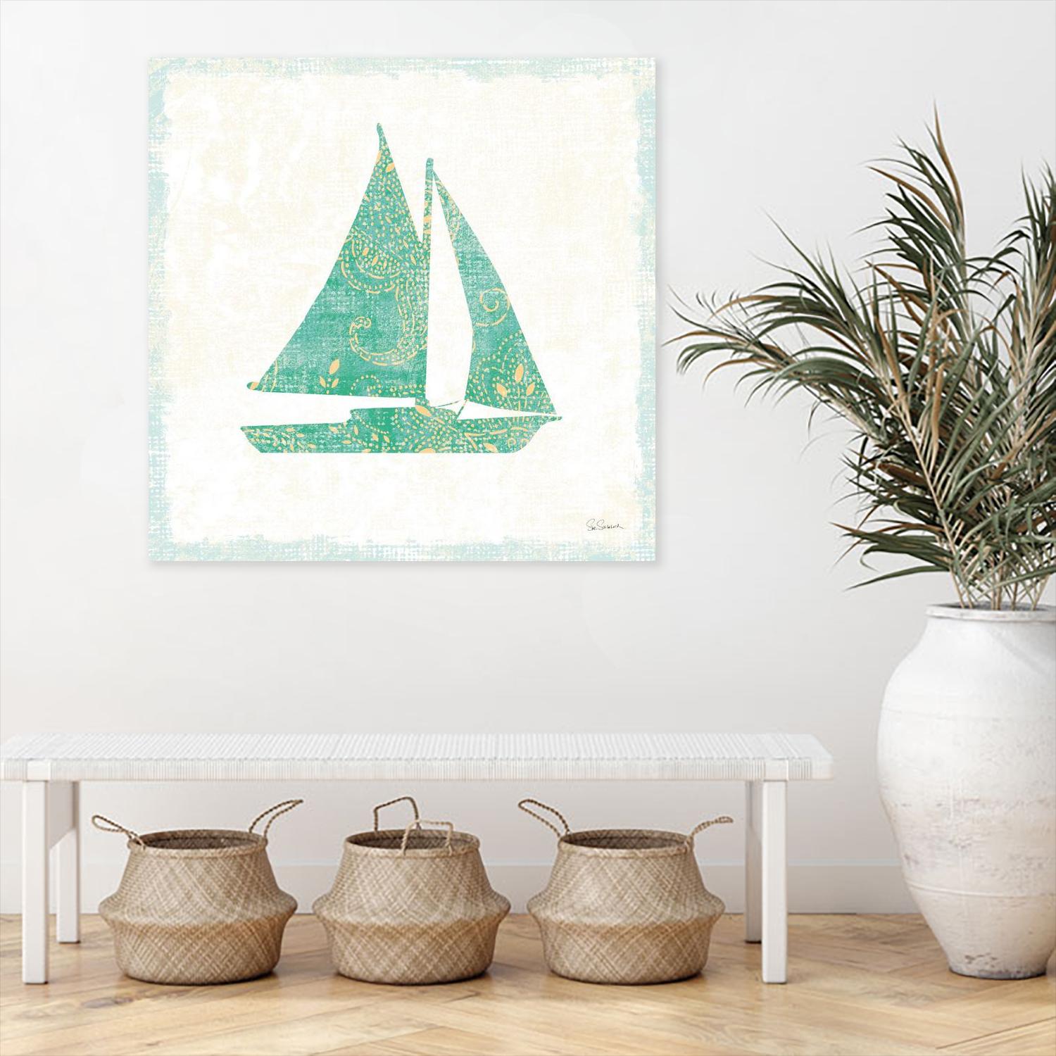 Flamingo Tropicale V by Sue Schlabach on GIANT ART - beige costal sail boat