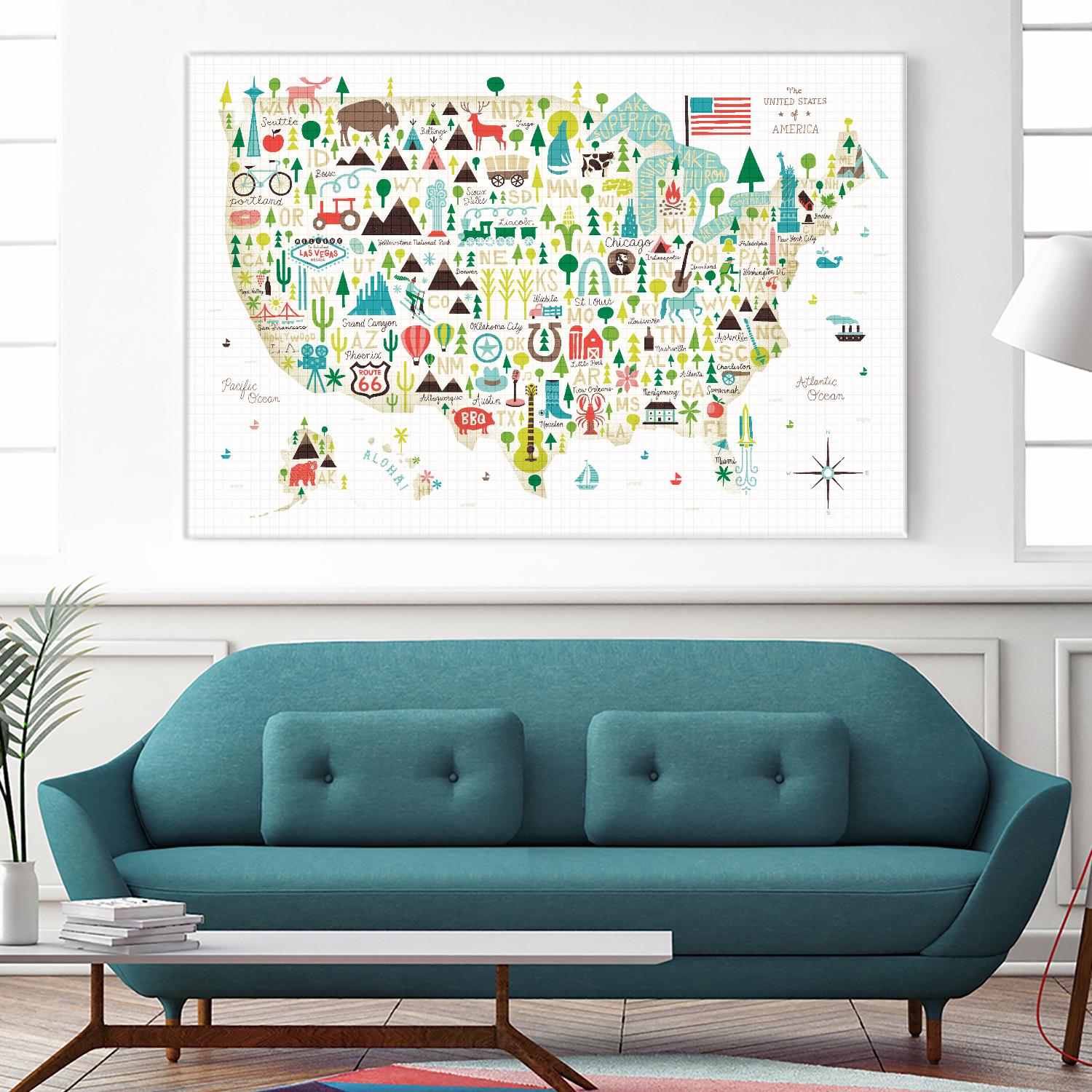 Illustrated USA by Michael Mullan on GIANT ART - green maps